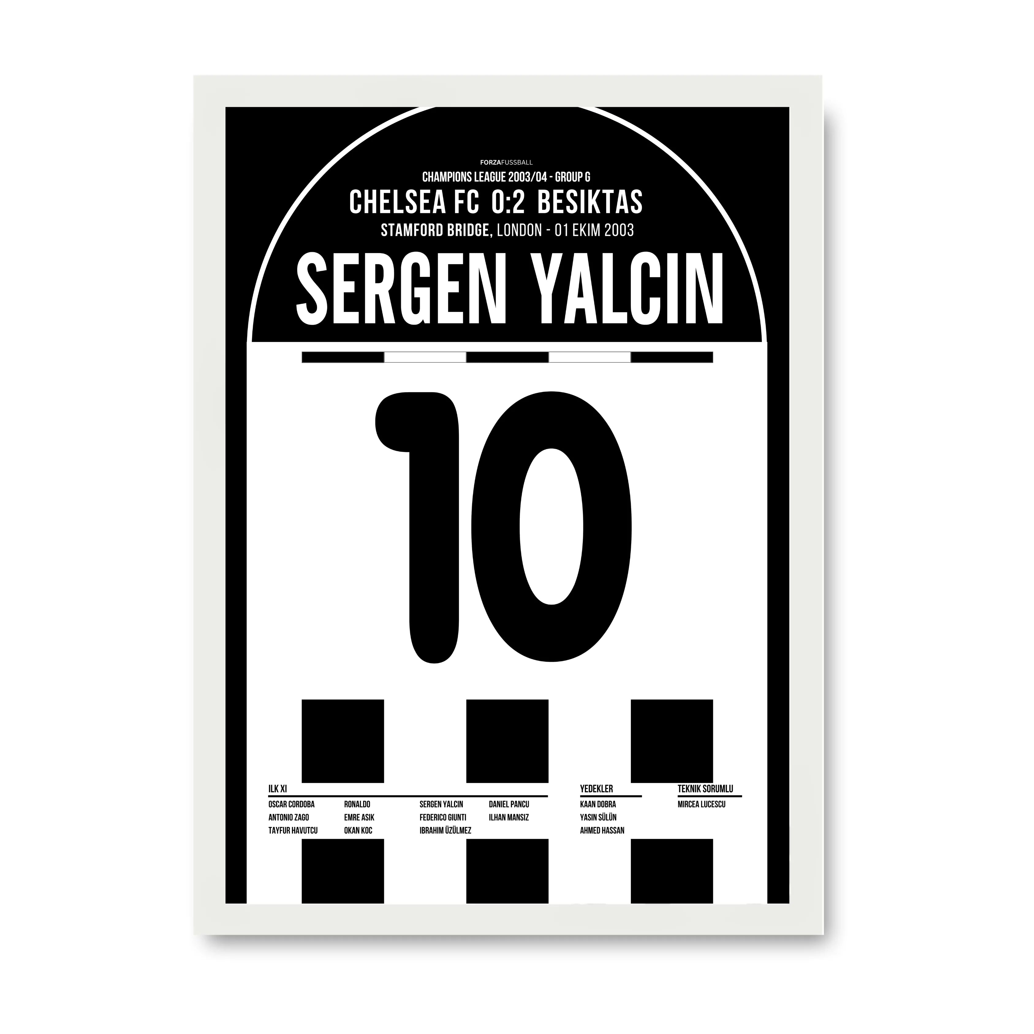 Sergen Yalcin und Besiktas übernehmen die Stamford Bridge Fußball Poster mit Rahmen