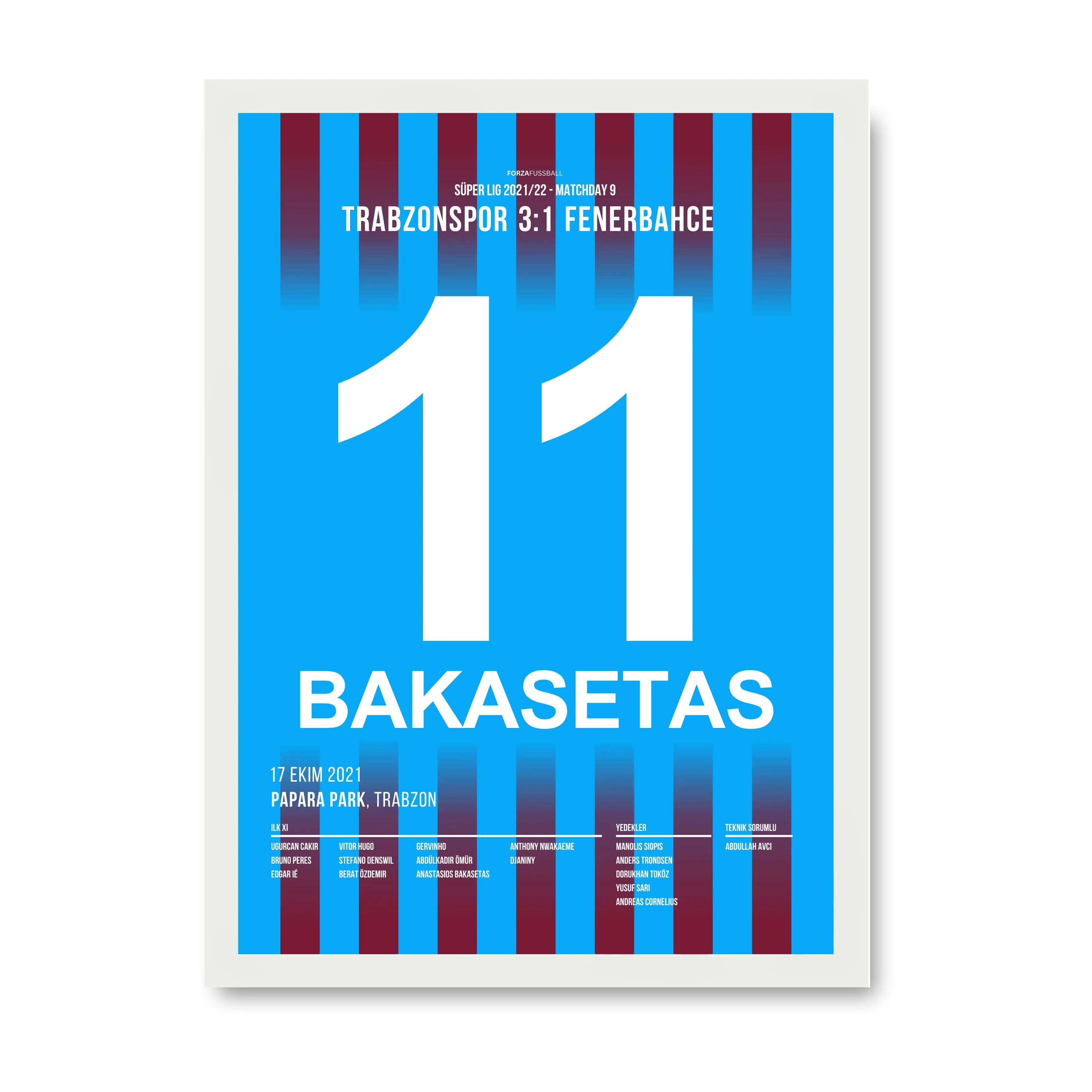 Bakasetas schießt Fenerbahce mit 2 Toren in der Meistersaison ab Fußball Poster mit Rahmen