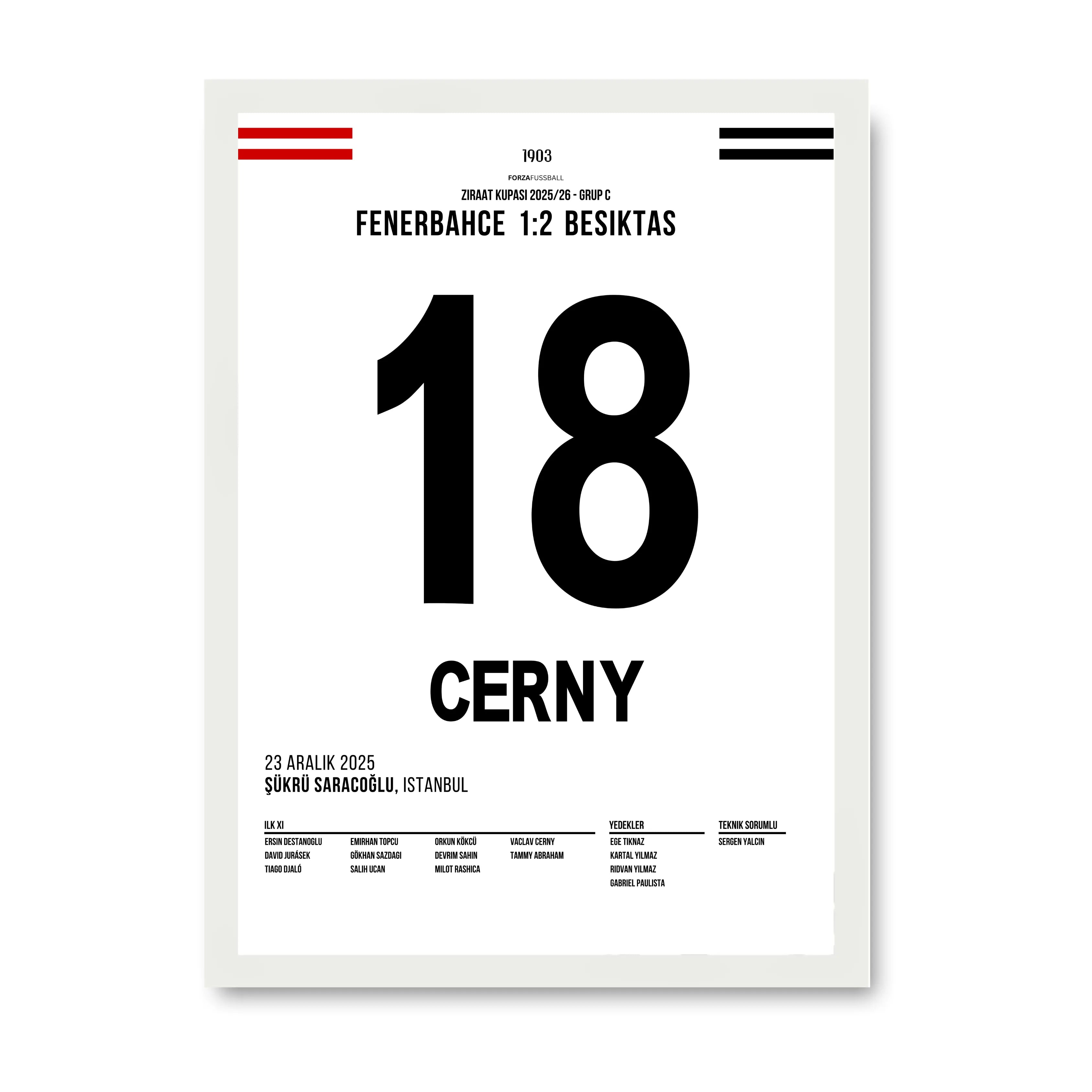 Cerny schießt Besiktas zum Sieg in Kadiköy Fußball Poster mit Rahmen