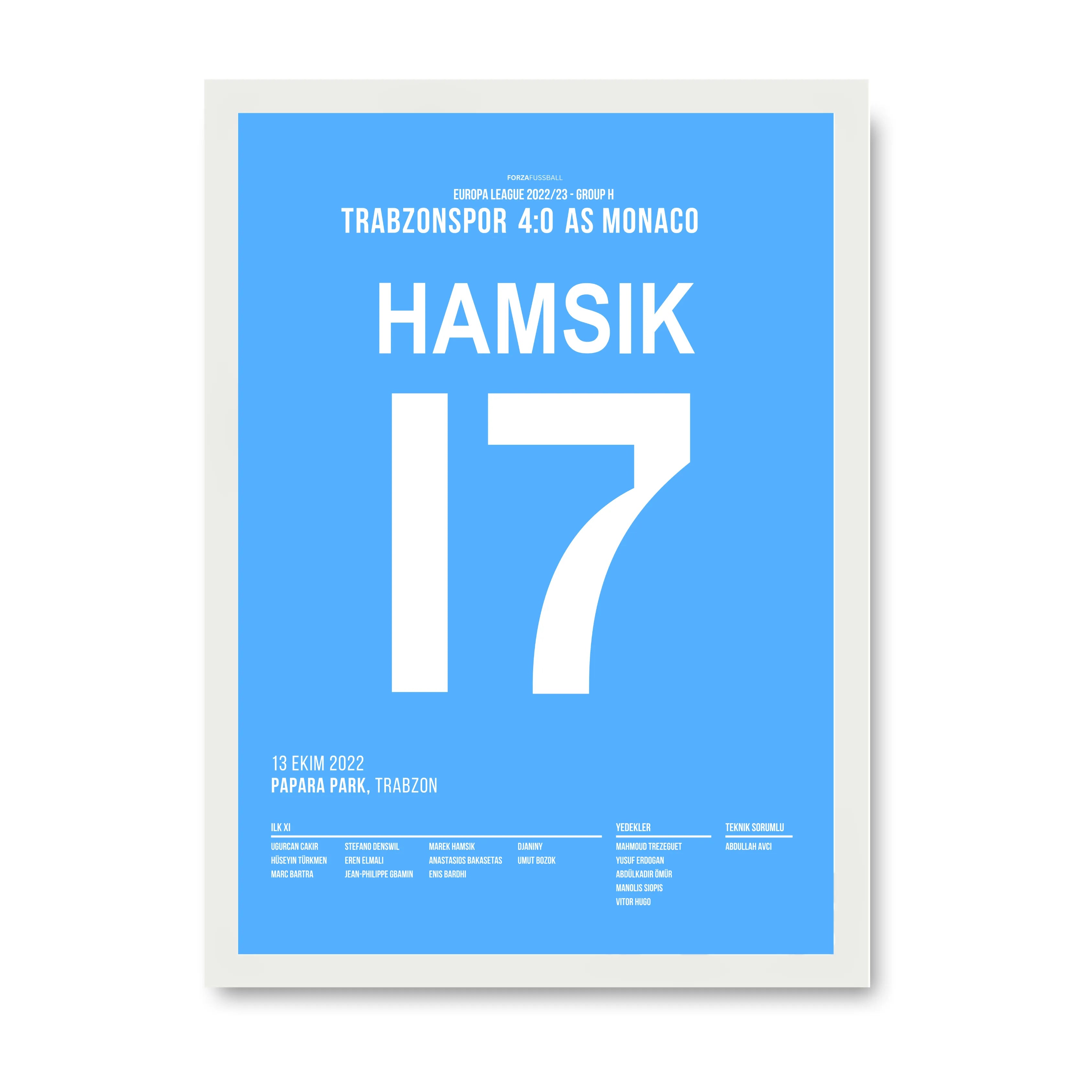Marek Hamsik und Trabzonspor klatschen Monaco mit 4:0 Fußball Poster mit Rahmen