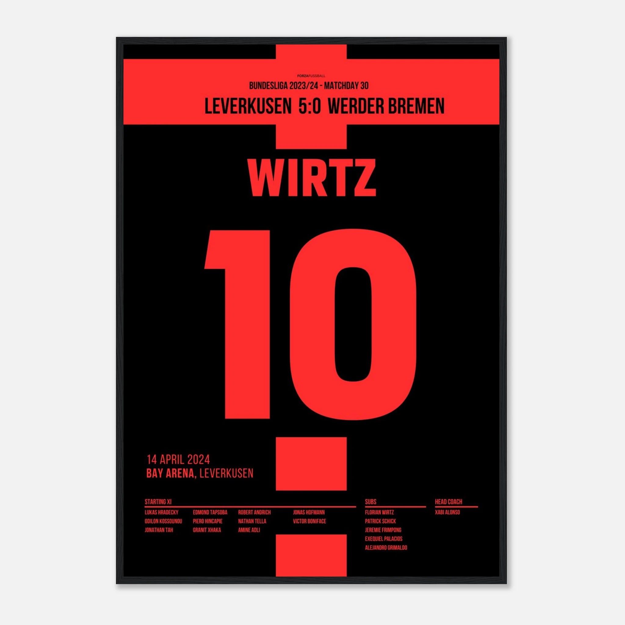 Wirtz macht mit 3 Toren die erste Meisterschaft für Leverkusen klar Fußball Poster mit Rahmen