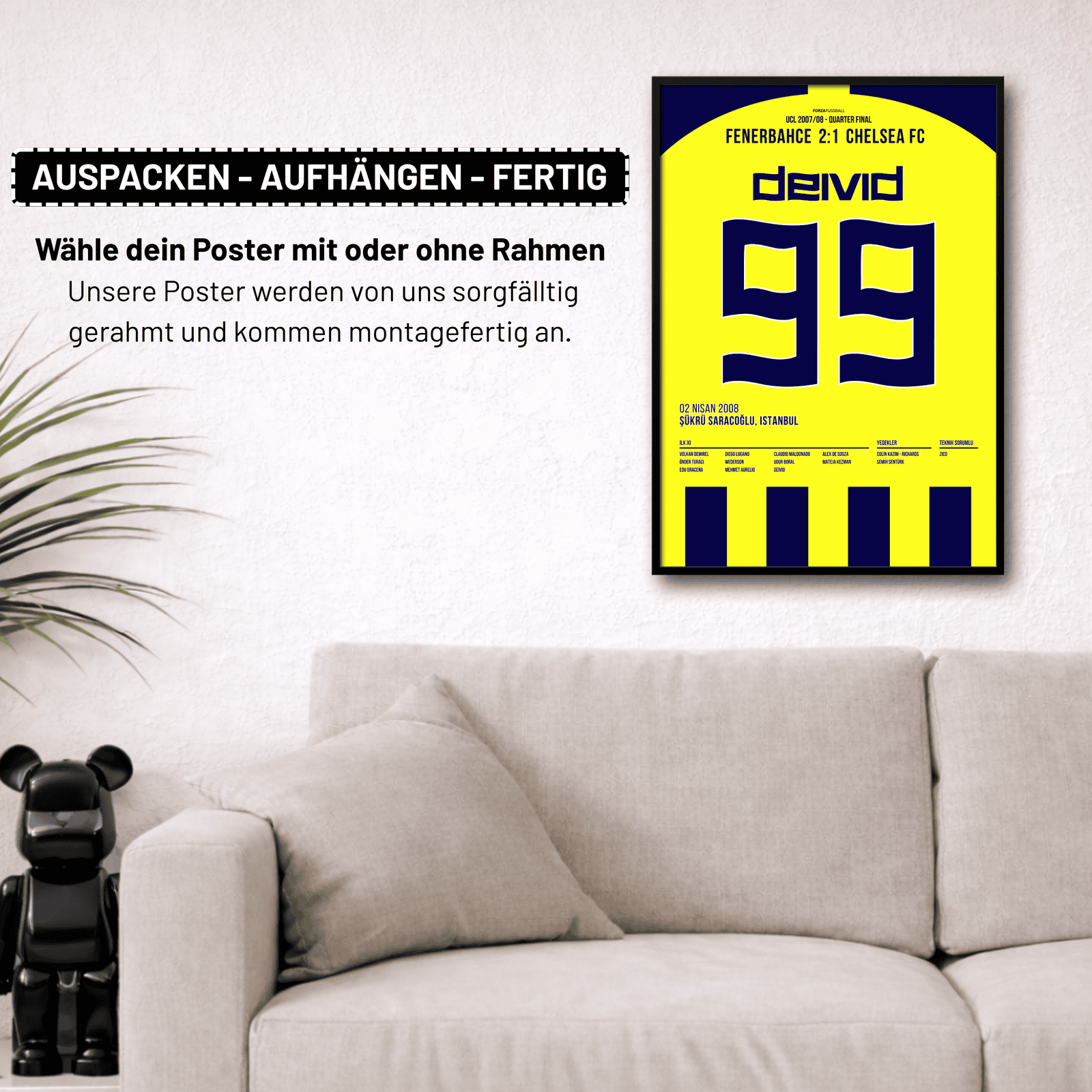 Deivid wird zum Matchwinner gegen Chelsea im CL Viertelfinal Hinspiel Fußball Poster mit Rahmen