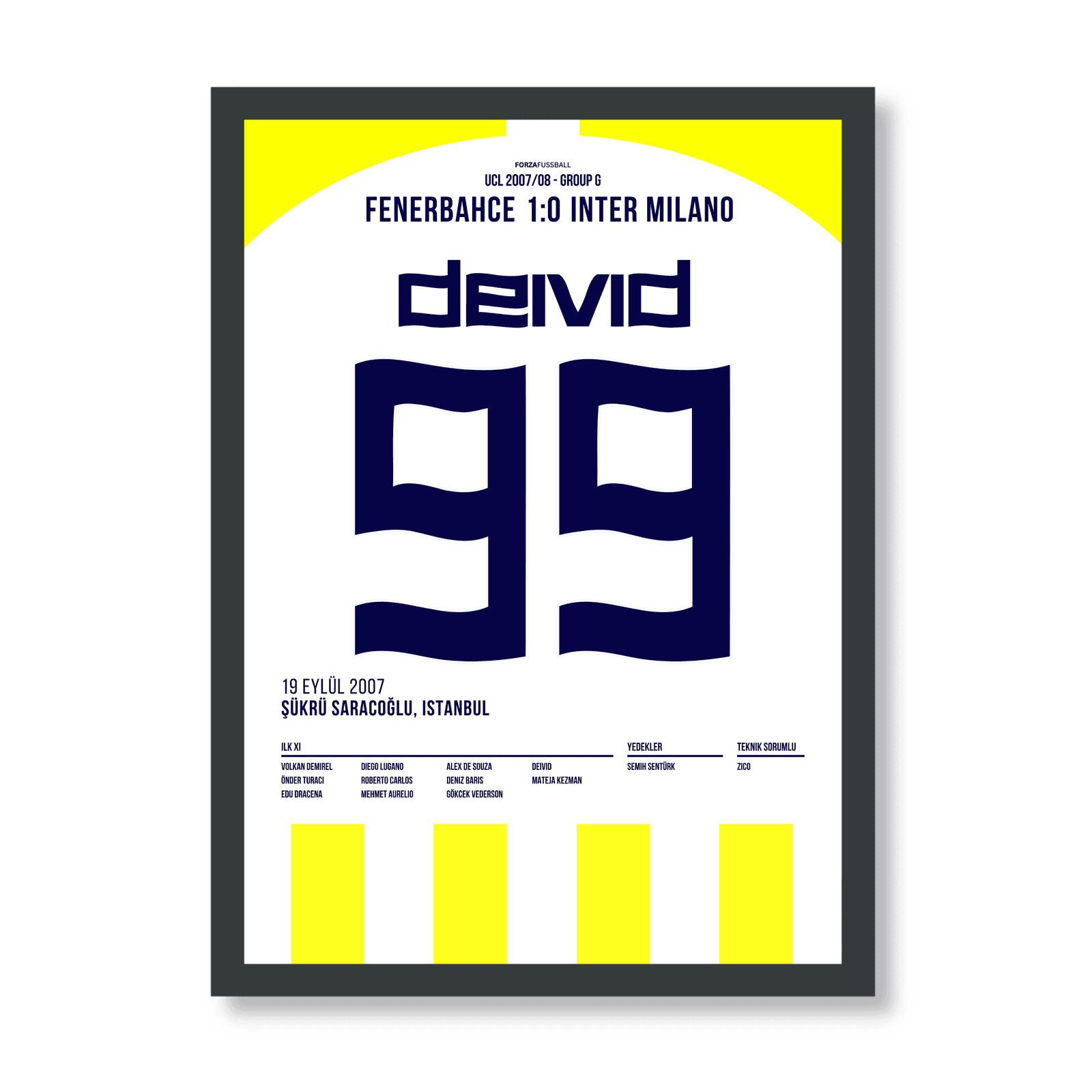 Deivid mit dem Seitfallzieher zum Sieg gegen Inter Fußball Poster mit Rahmen