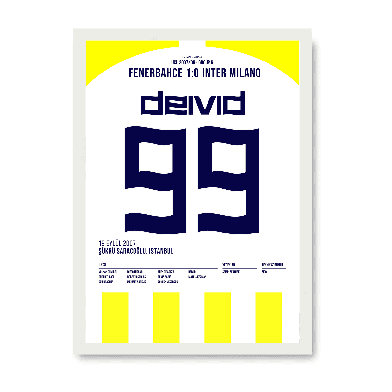 Deivid mit dem Seitfallzieher zum Sieg gegen Inter Fußball Poster mit Rahmen