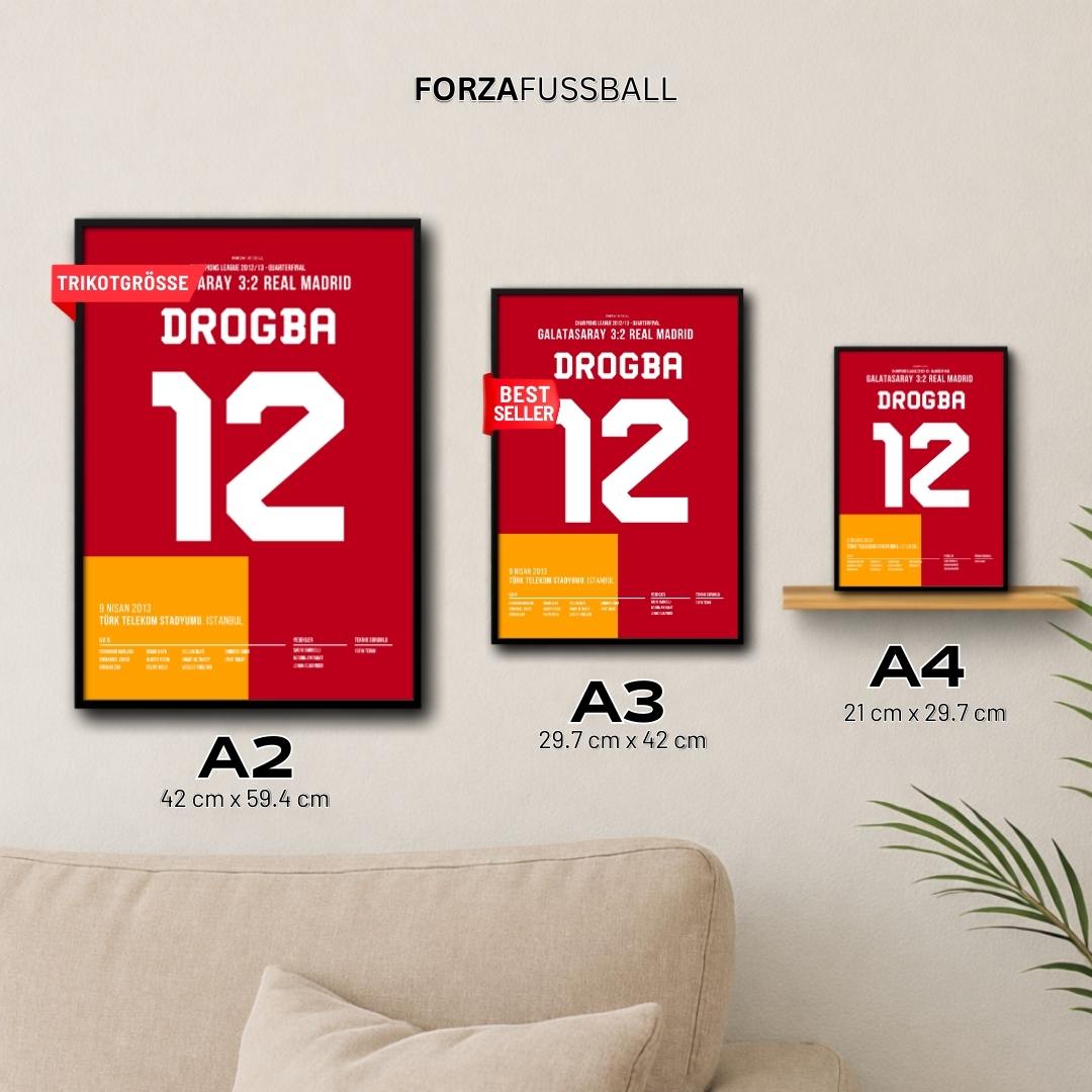 Drogba führt Gala per Hackentor zum Sieg gegen Real Madrid Fußball Poster mit Rahmen