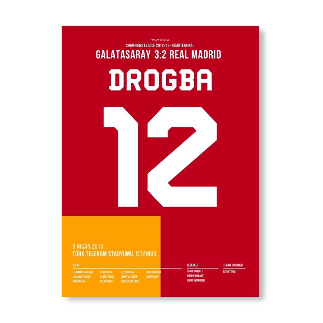Drogba führt Gala per Hackentor zum Sieg gegen Real Madrid Fußball Poster mit Rahmen