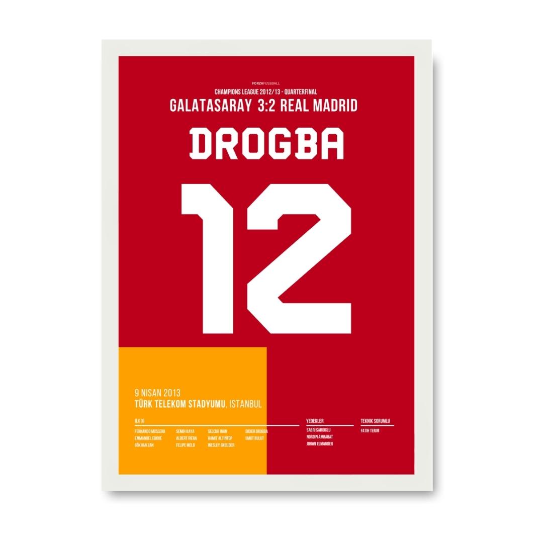 Drogba führt Gala per Hackentor zum Sieg gegen Real Madrid Fußball Poster mit Rahmen