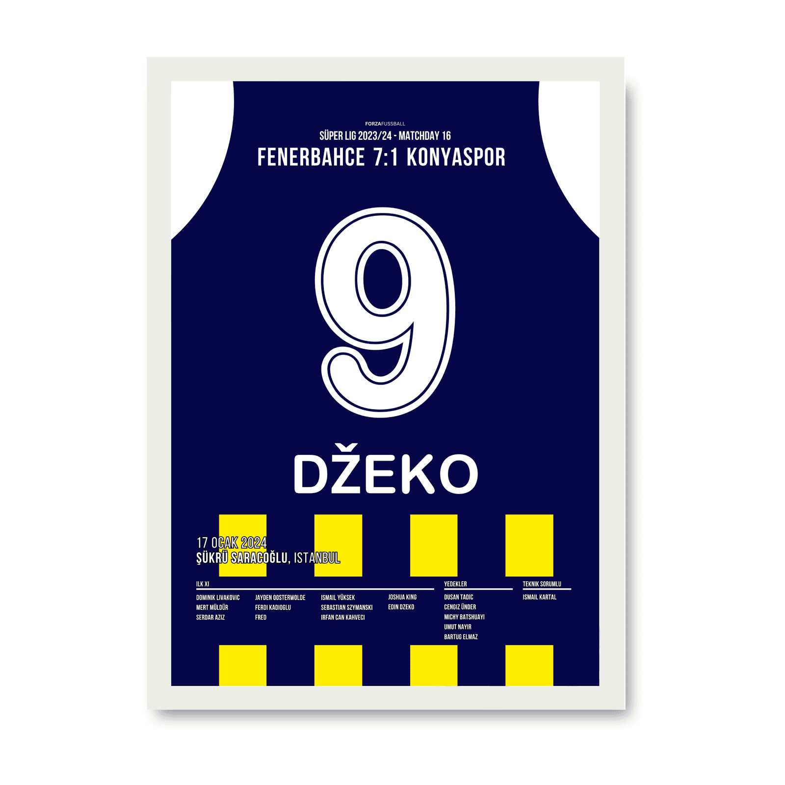 Edin Dzeko und Fenerbahce überrollen Konyaspor mit 7:1 Fußball Poster mit Rahmen