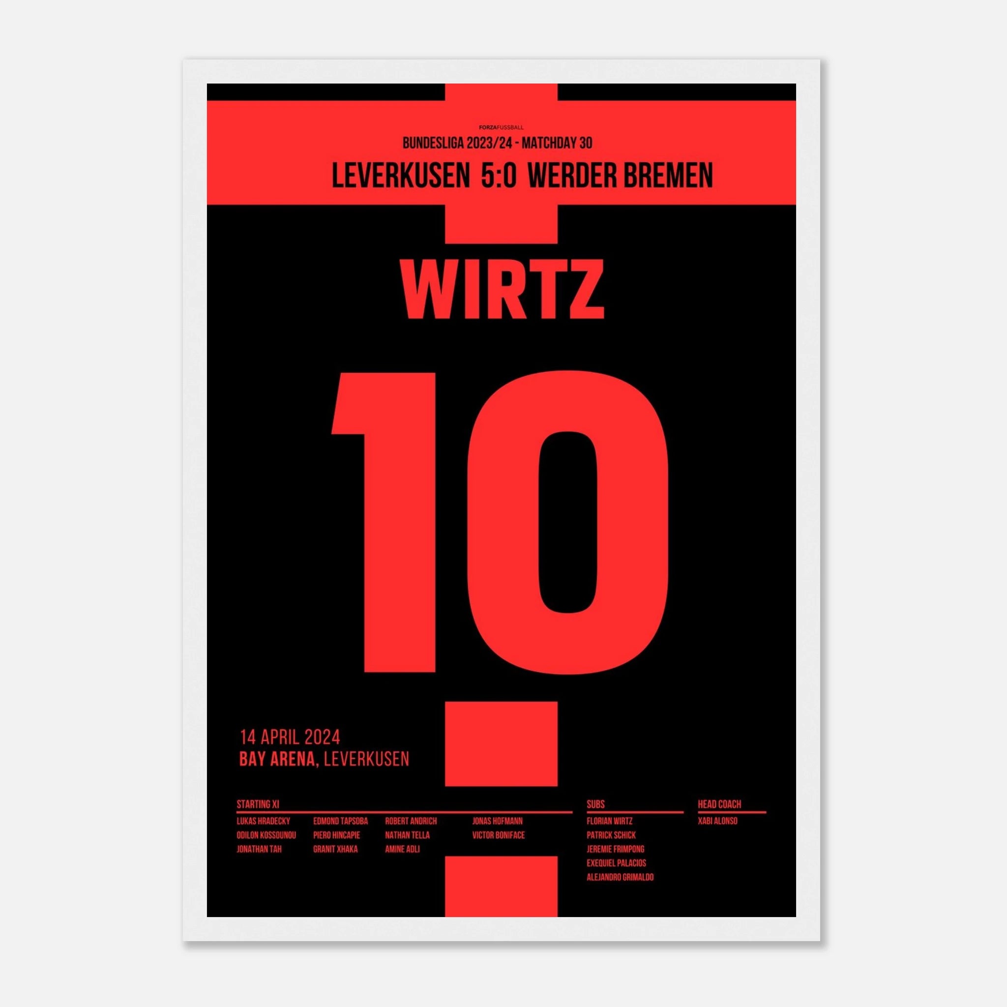 Wirtz macht mit 3 Toren die erste Meisterschaft für Leverkusen klar Fußball Poster mit Rahmen