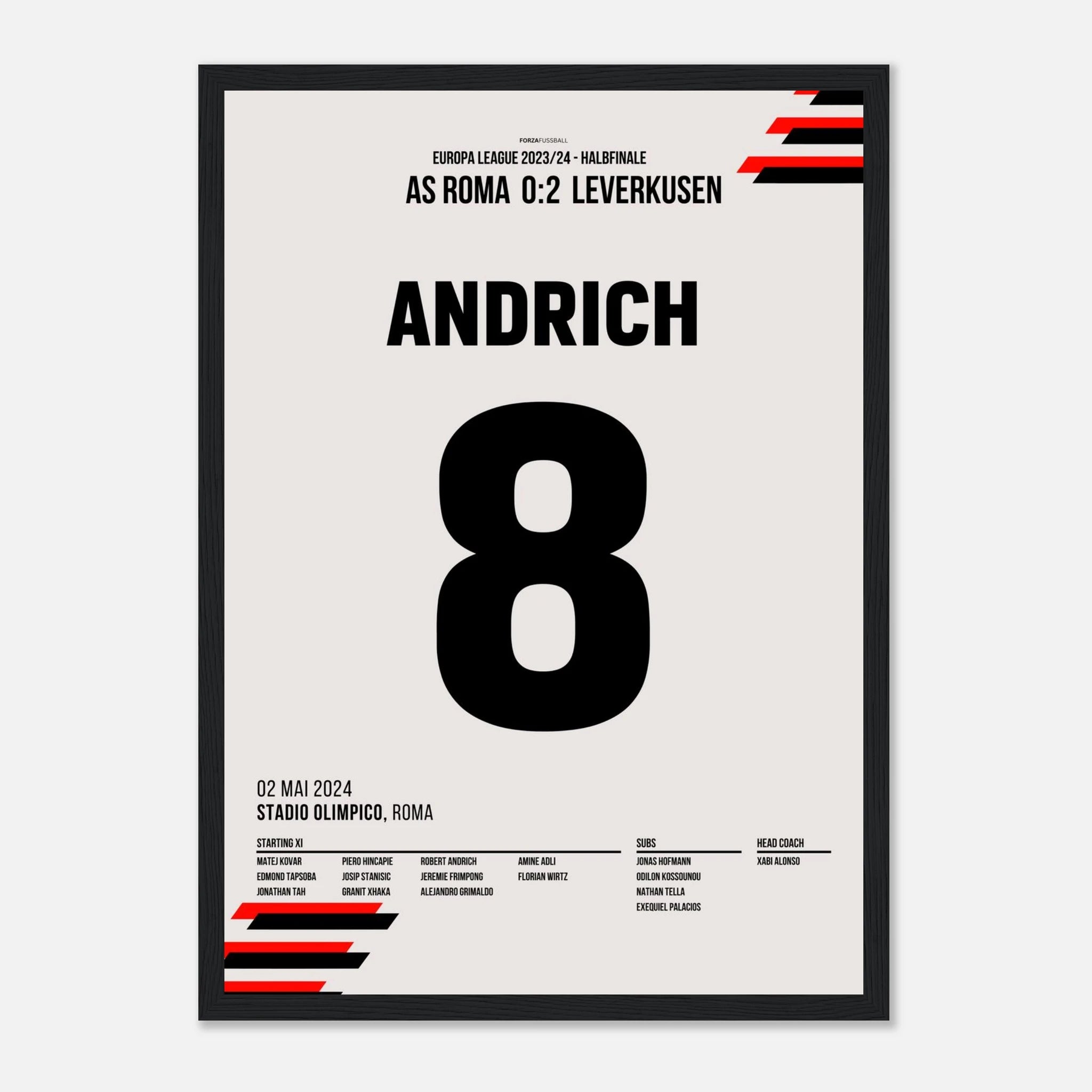 Andrich mit Traumtor gegen Rom in der Euro League Fußball Poster mit Rahmen