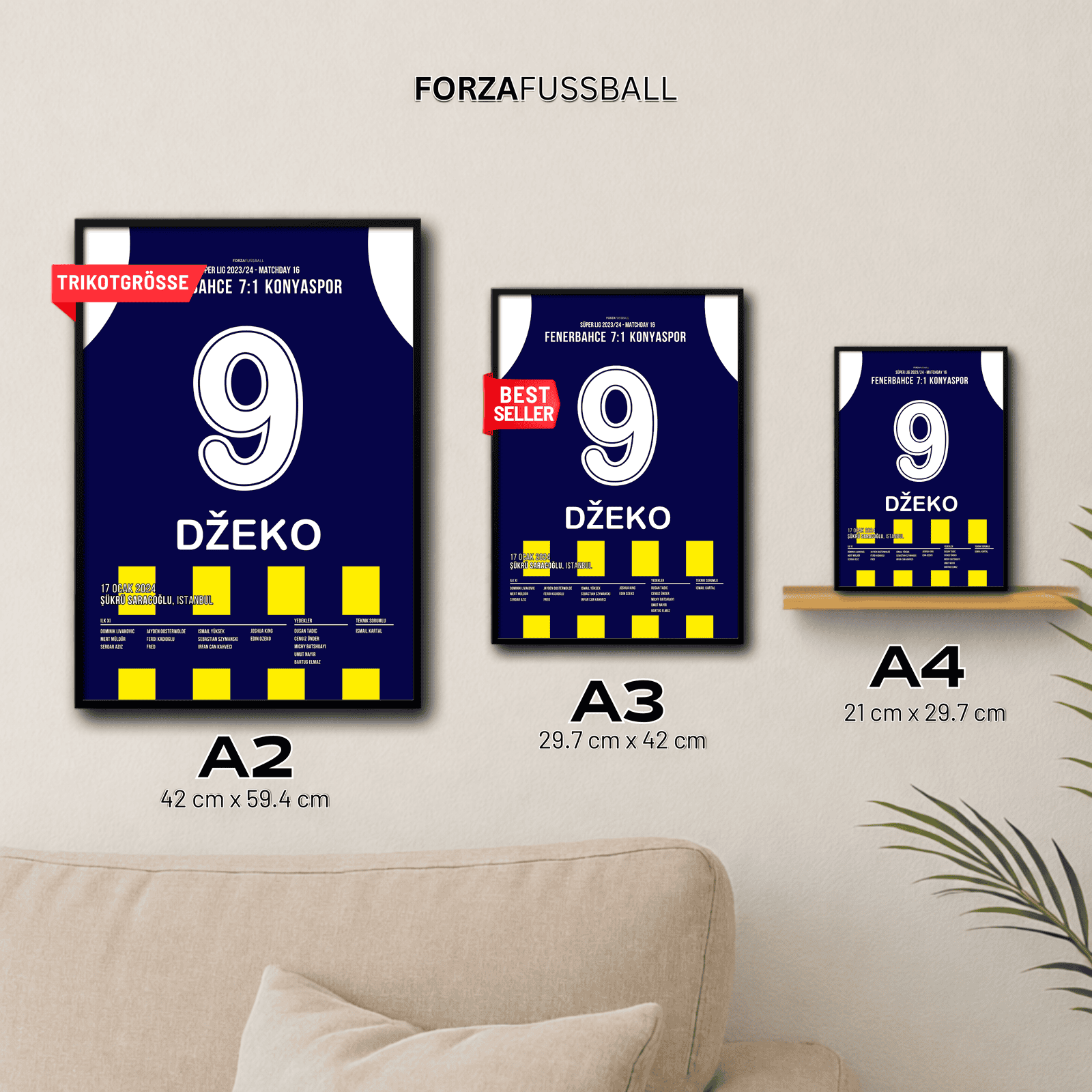Edin Dzeko und Fenerbahce überrollen Konyaspor mit 7:1 Fußball Poster mit Rahmen