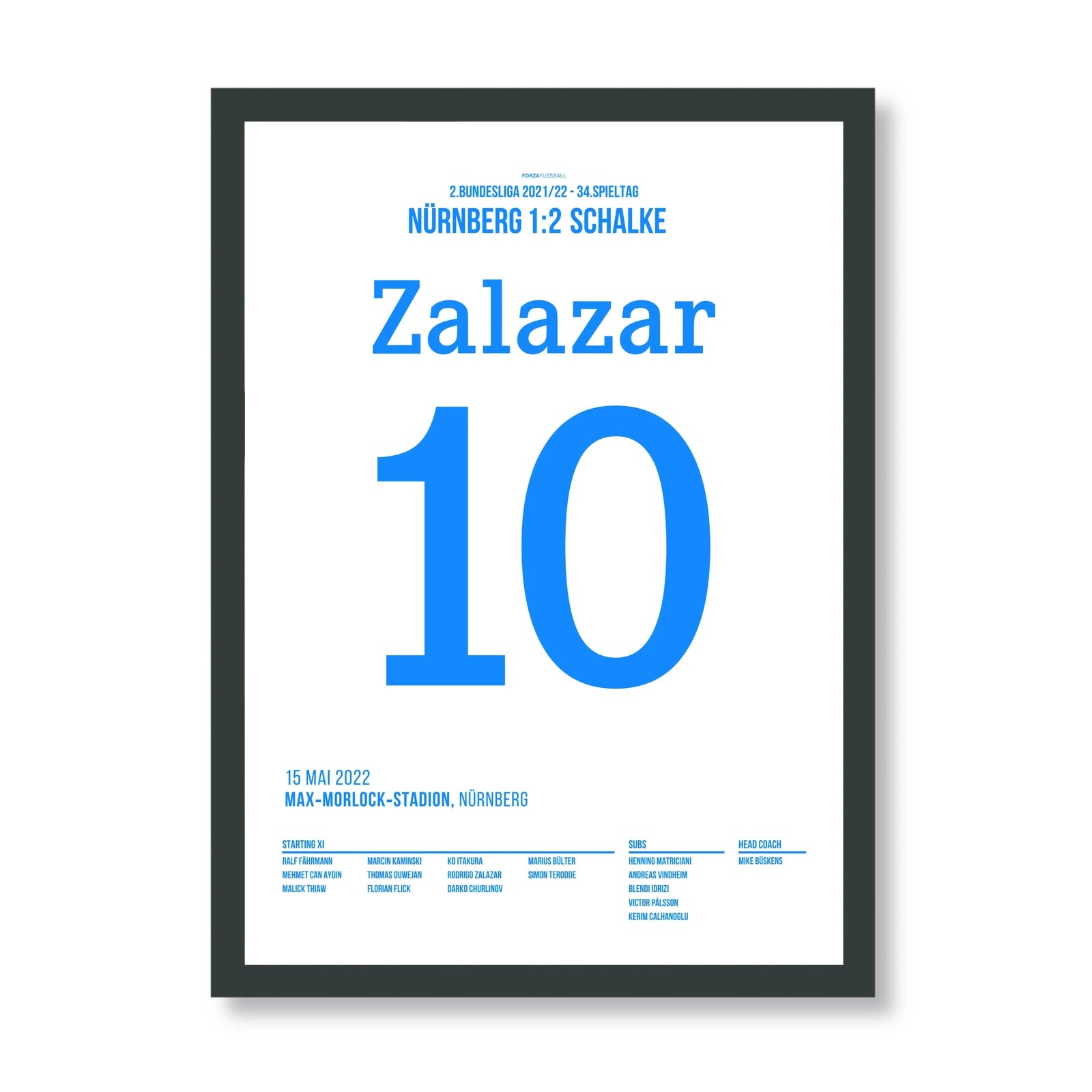Zalazar's 59m Tor in Nürnberg krönt Schalke zum 2.Liga Meister Fußball Poster mit Rahmen