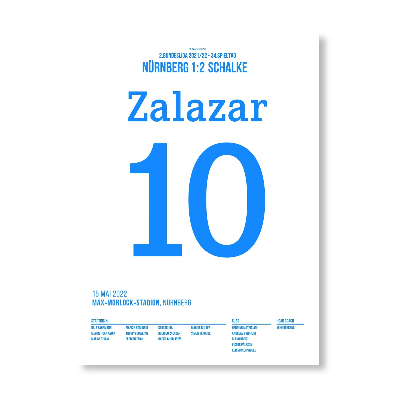 Zalazar's 59m Tor in Nürnberg krönt Schalke zum 2.Liga Meister Fußball Poster mit Rahmen