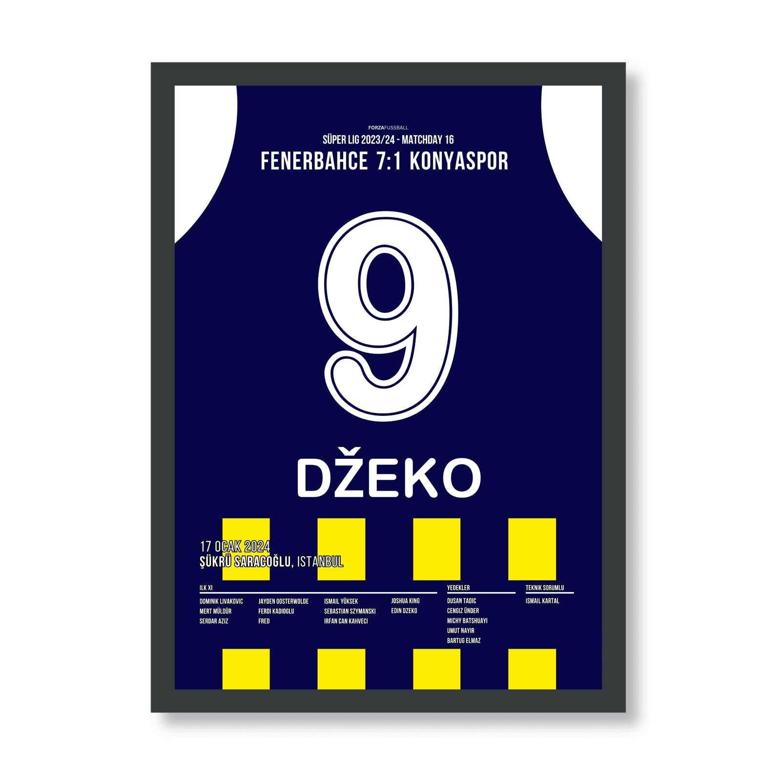 Edin Dzeko und Fenerbahce überrollen Konyaspor mit 7:1 Fußball Poster mit Rahmen