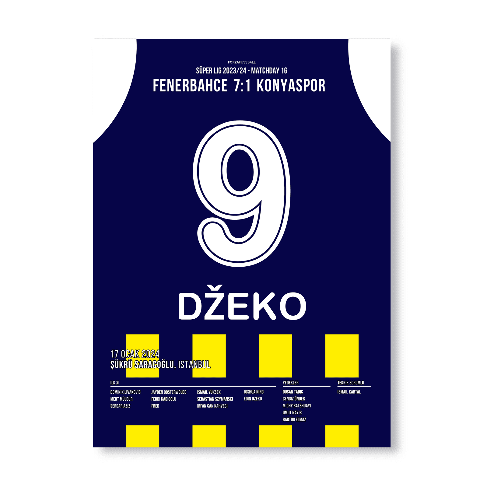 Edin Dzeko und Fenerbahce überrollen Konyaspor mit 7:1 Fußball Poster mit Rahmen