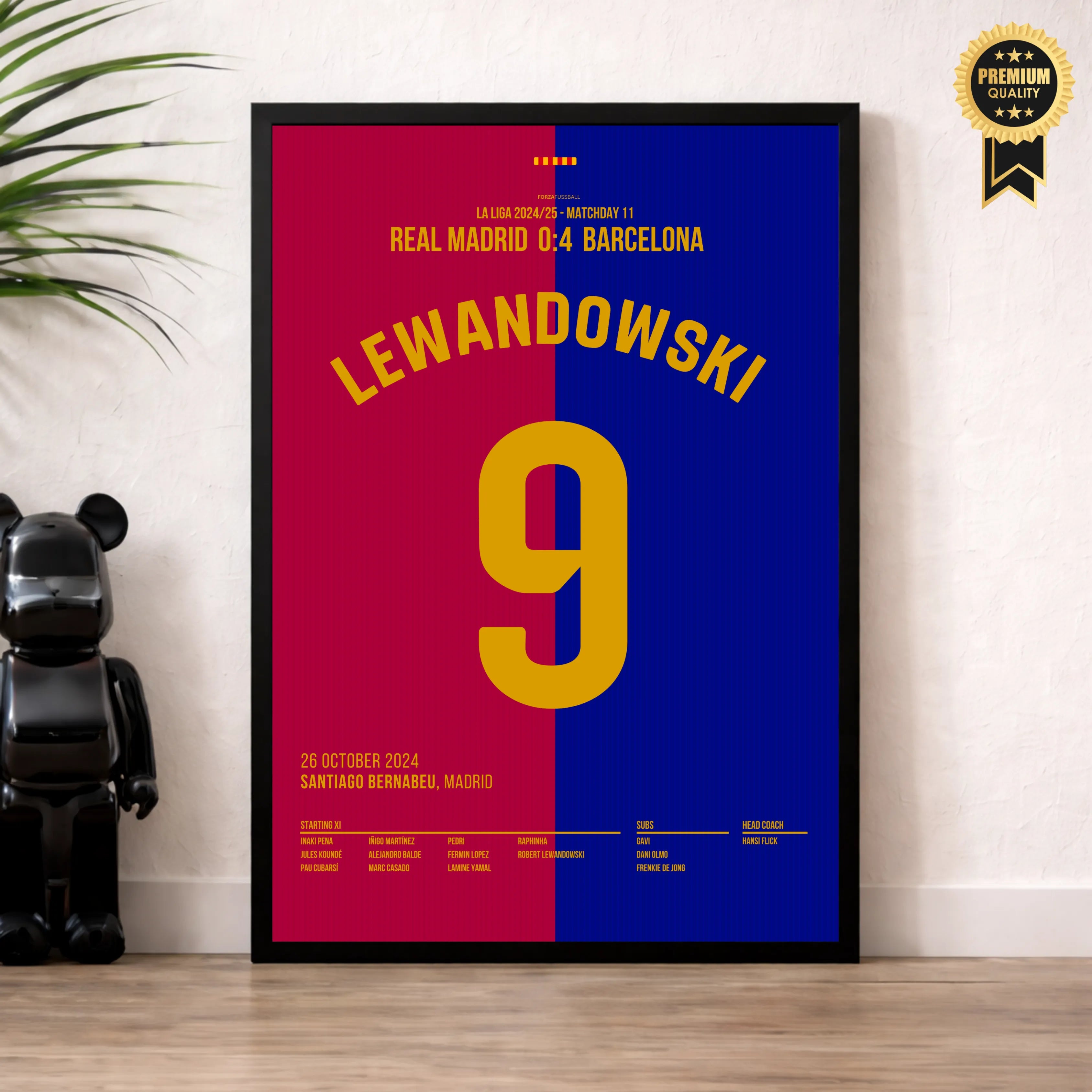 Lewandowski's Doppelschlag verstummt das Bernabeu im El Clasico Fußball Poster mit Rahmen