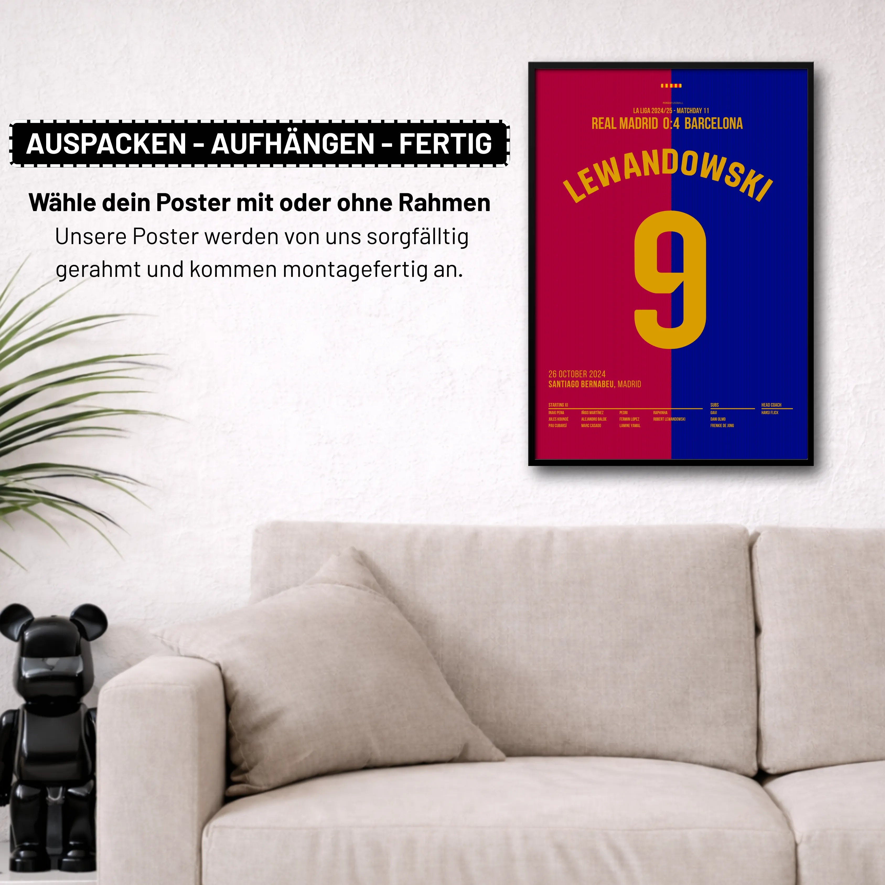 Lewandowski's Doppelschlag verstummt das Bernabeu im El Clasico Fußball Poster mit Rahmen