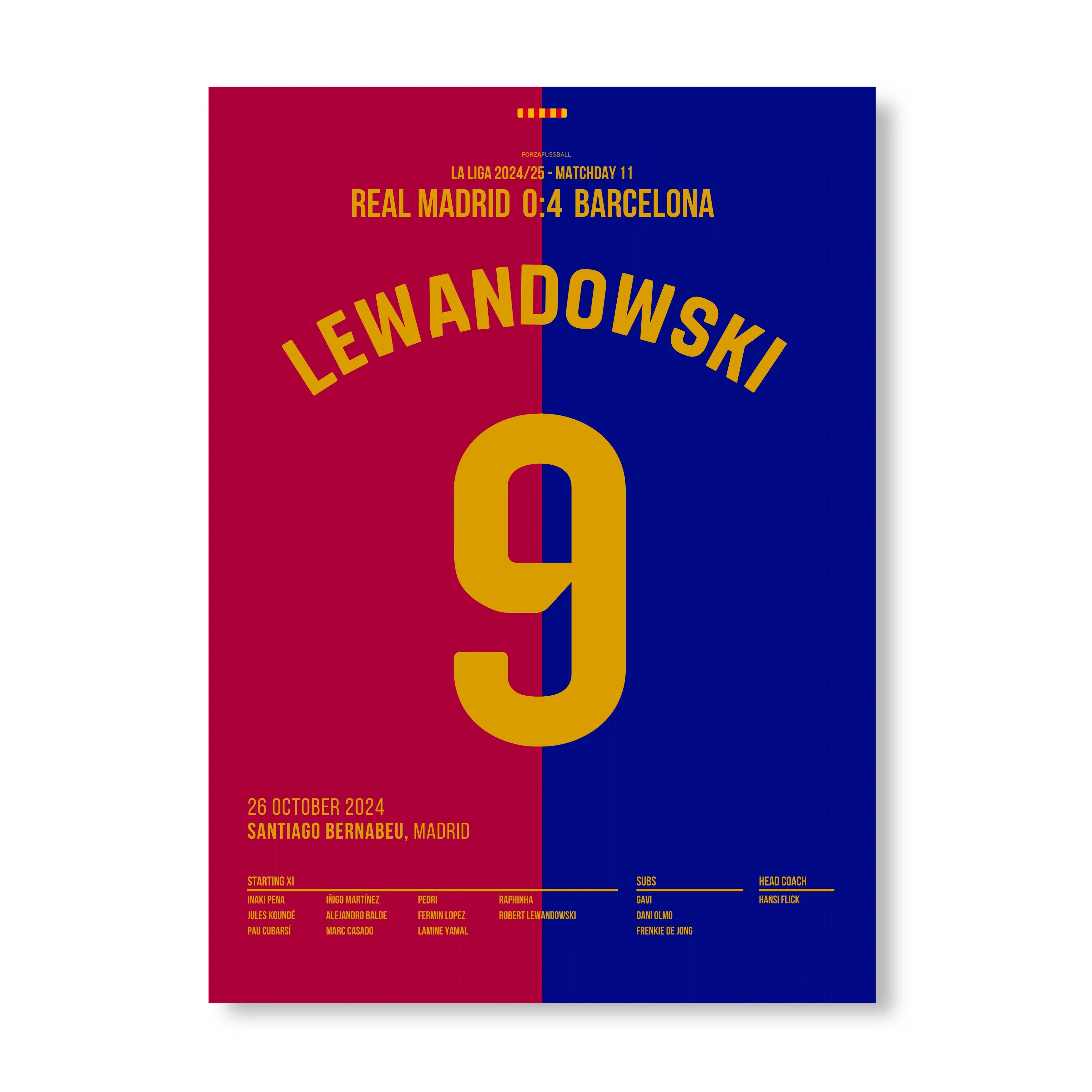 Lewandowski's Doppelschlag verstummt das Bernabeu im El Clasico Fußball Poster mit Rahmen
