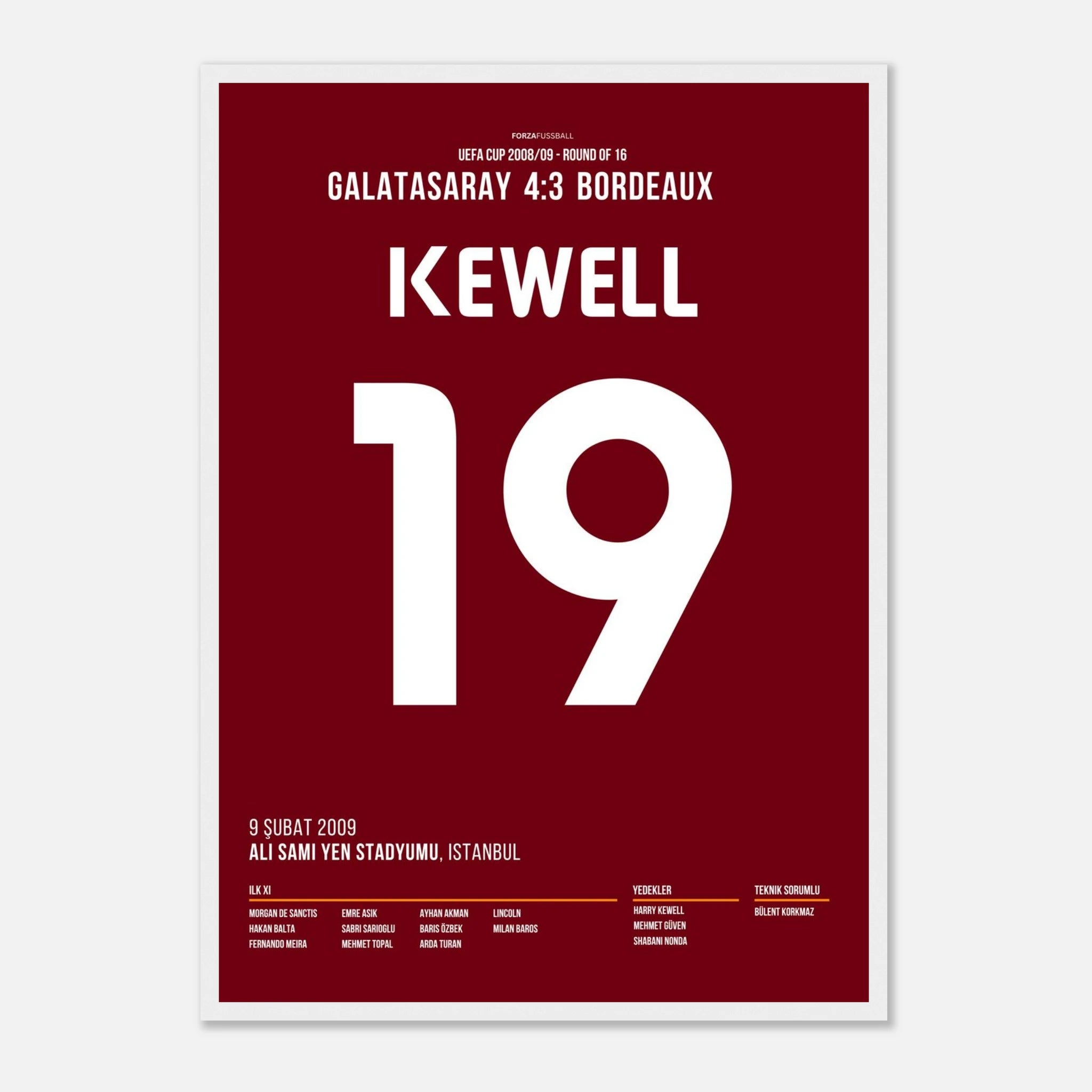 Harry Kewell trifft im Uefa Cup beim legendären 4:3 Sieg gegen Bordeaux Fußball Poster mit Rahmen