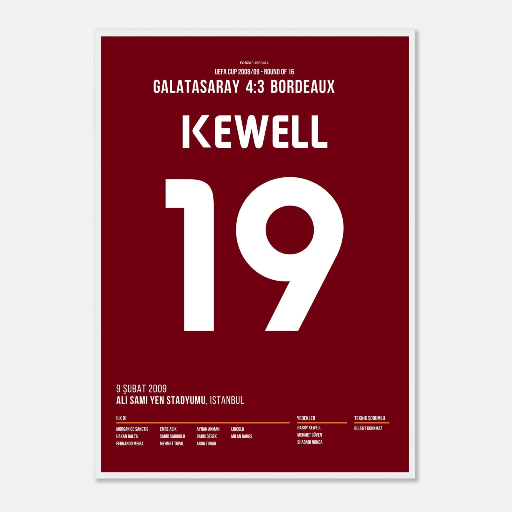 Harry Kewell trifft im Uefa Cup beim legendären 4:3 Sieg gegen Bordeaux Fußball Poster mit Rahmen