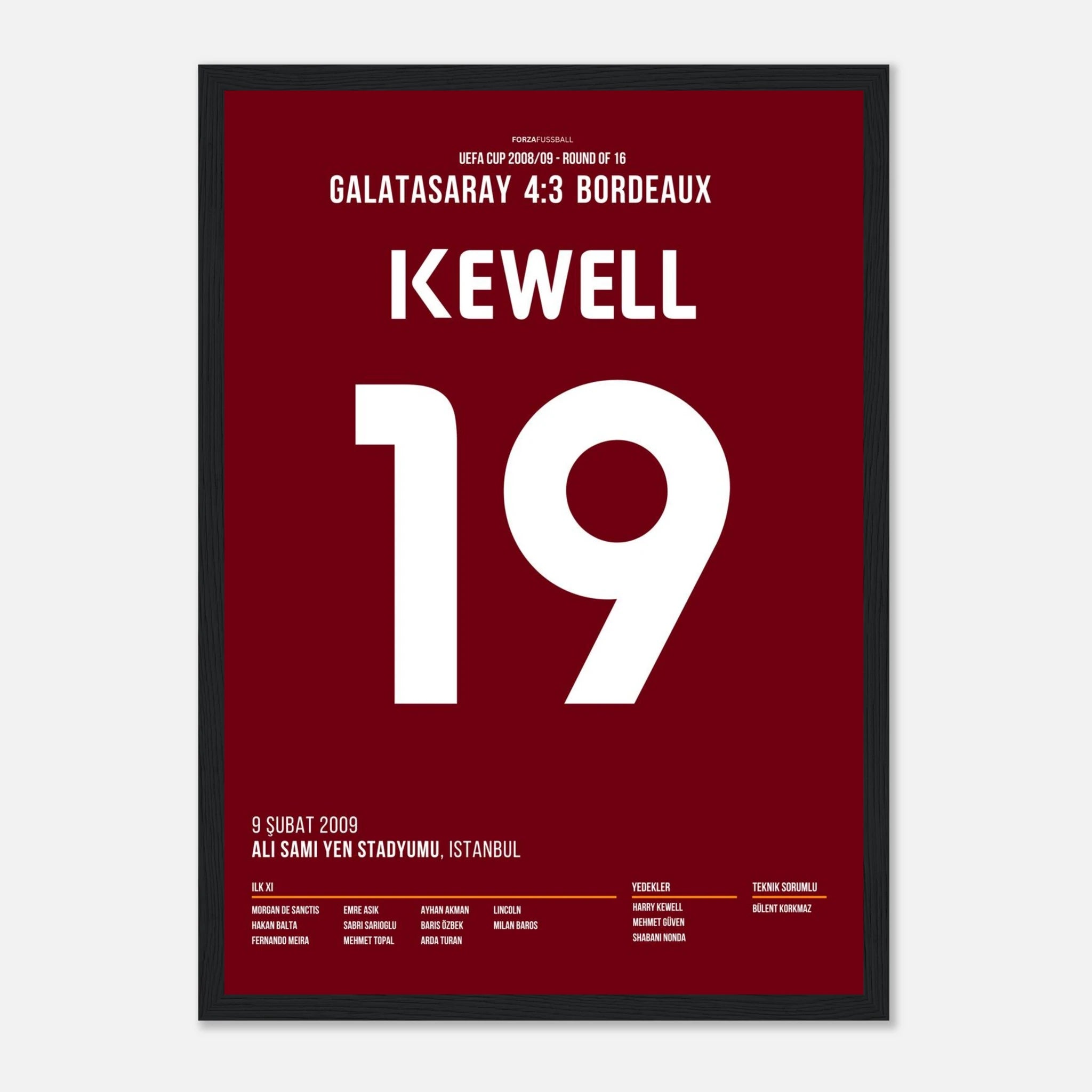 Harry Kewell trifft im Uefa Cup beim legendären 4:3 Sieg gegen Bordeaux Fußball Poster mit Rahmen