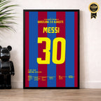 Messi mit seinem ersten Tor für Barca nach Vorarbeit von Ronaldinho Fußball Poster mit Rahmen