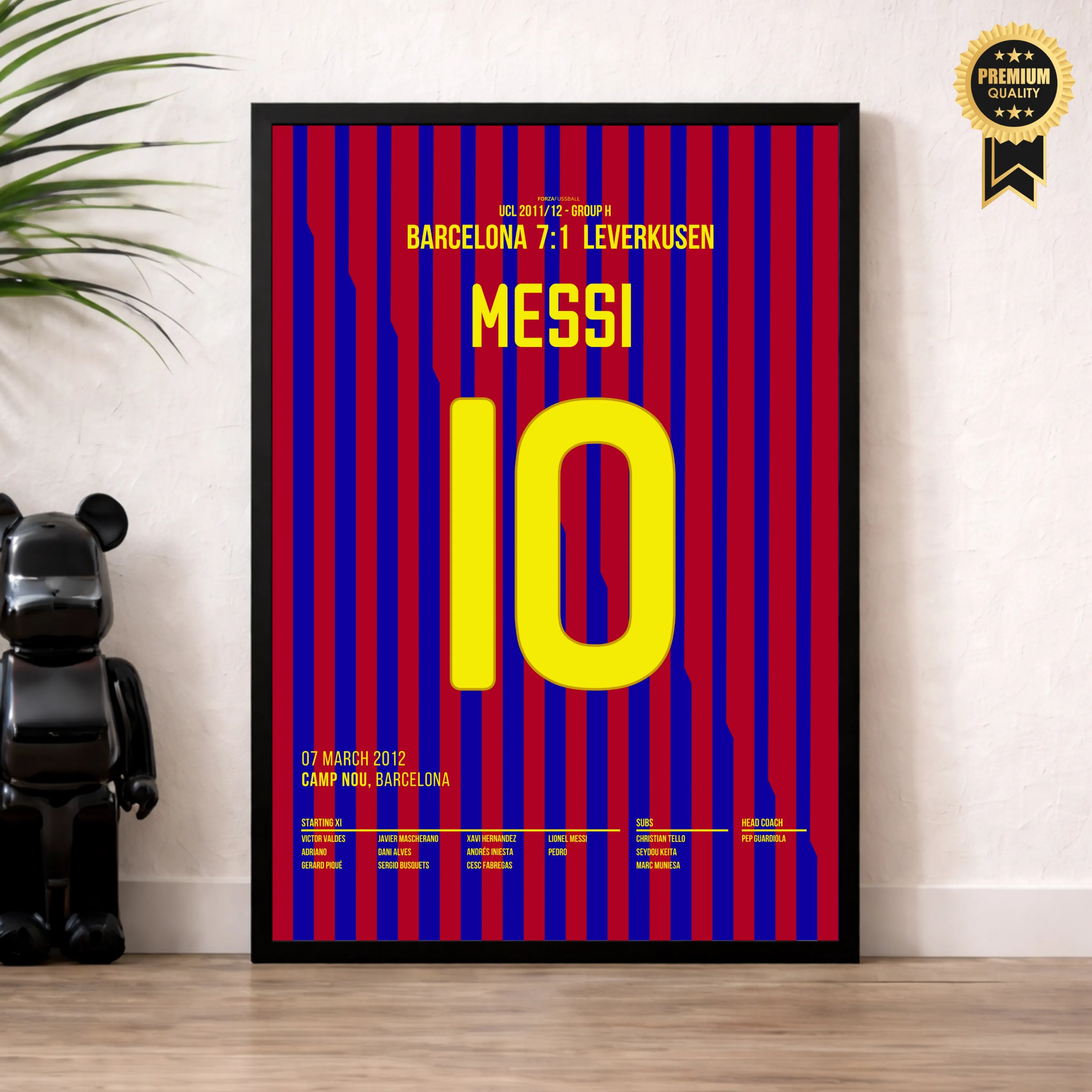 Messi´s 5er Pack beim 7:1 gegen Leverkusen Fußball Poster mit Rahmen