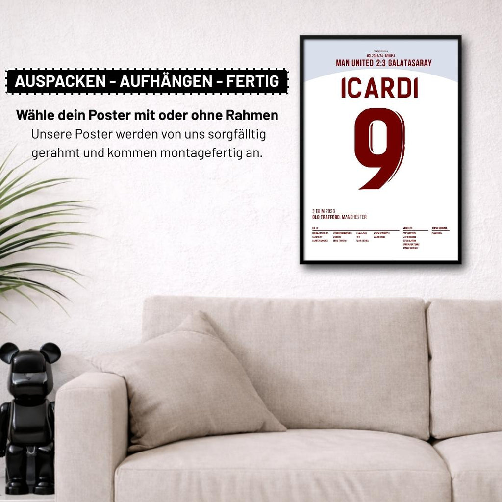 Icardi lüpft Gala zum Sieg im Old Traford Fußball Poster mit Rahmen
