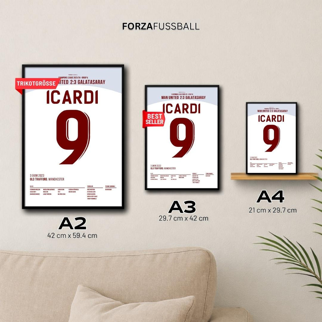 Icardi lüpft Gala zum Sieg im Old Traford Fußball Poster mit Rahmen