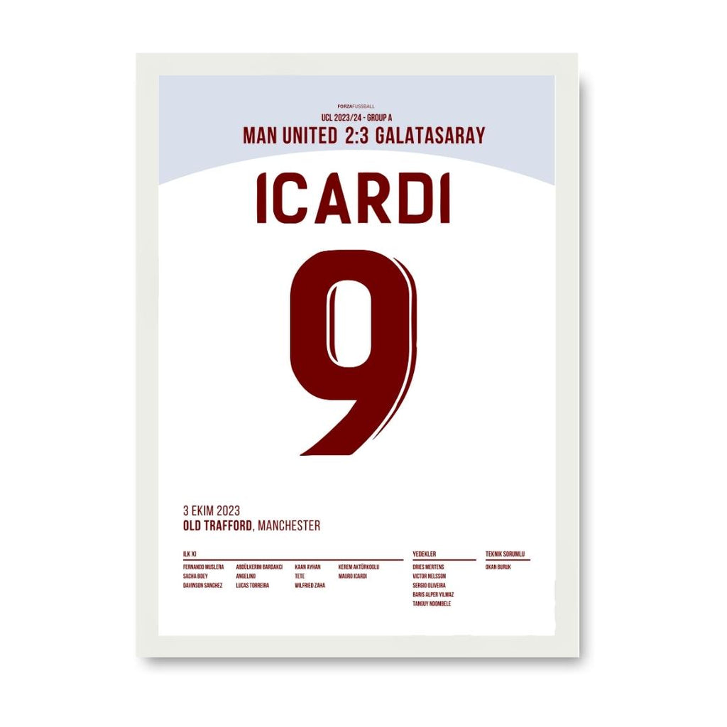 Icardi lüpft Gala zum Sieg im Old Traford Fußball Poster mit Rahmen