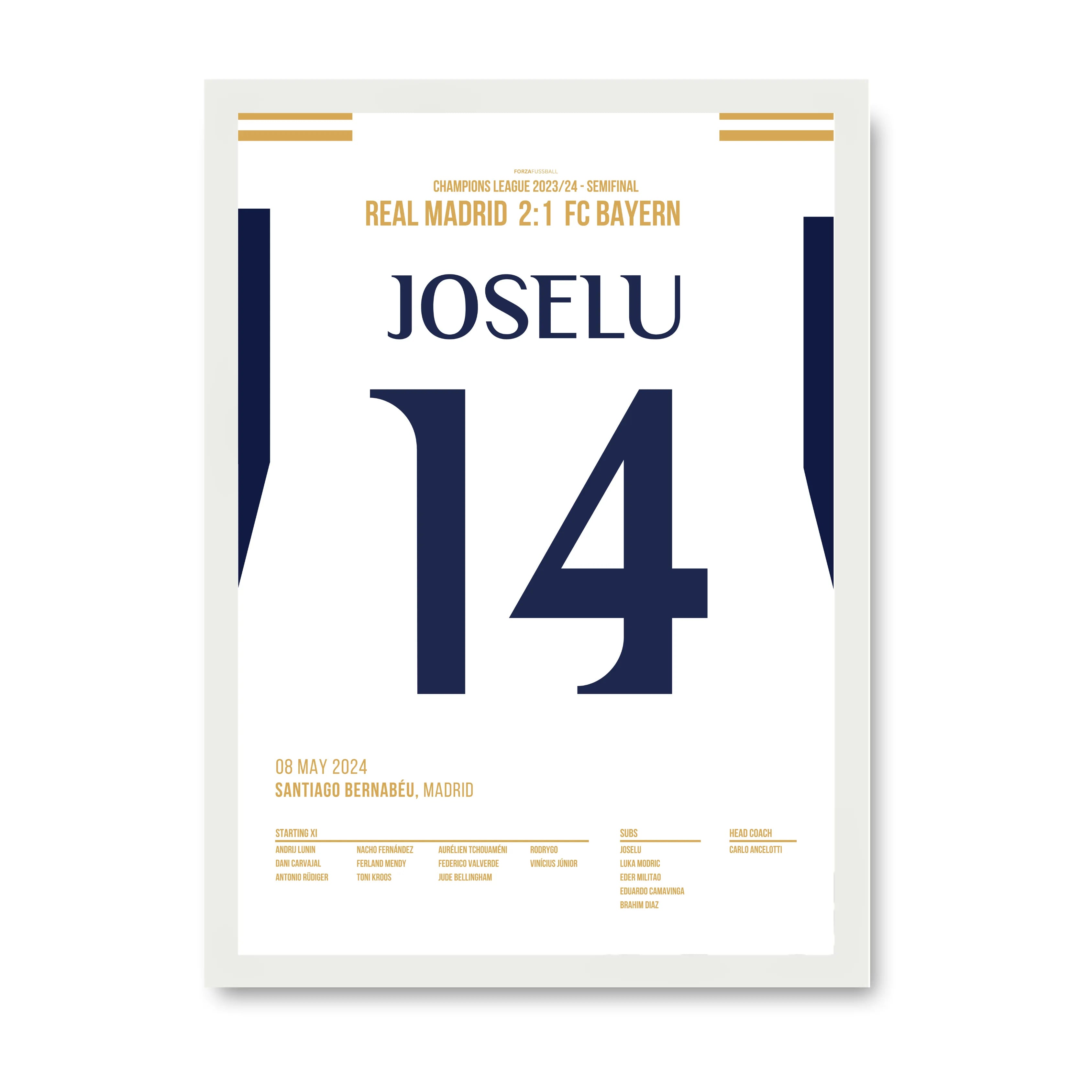 Joselu dreht das Spiel gegen Bayern und führt Real ins Finale Fußball Poster mit Rahmen