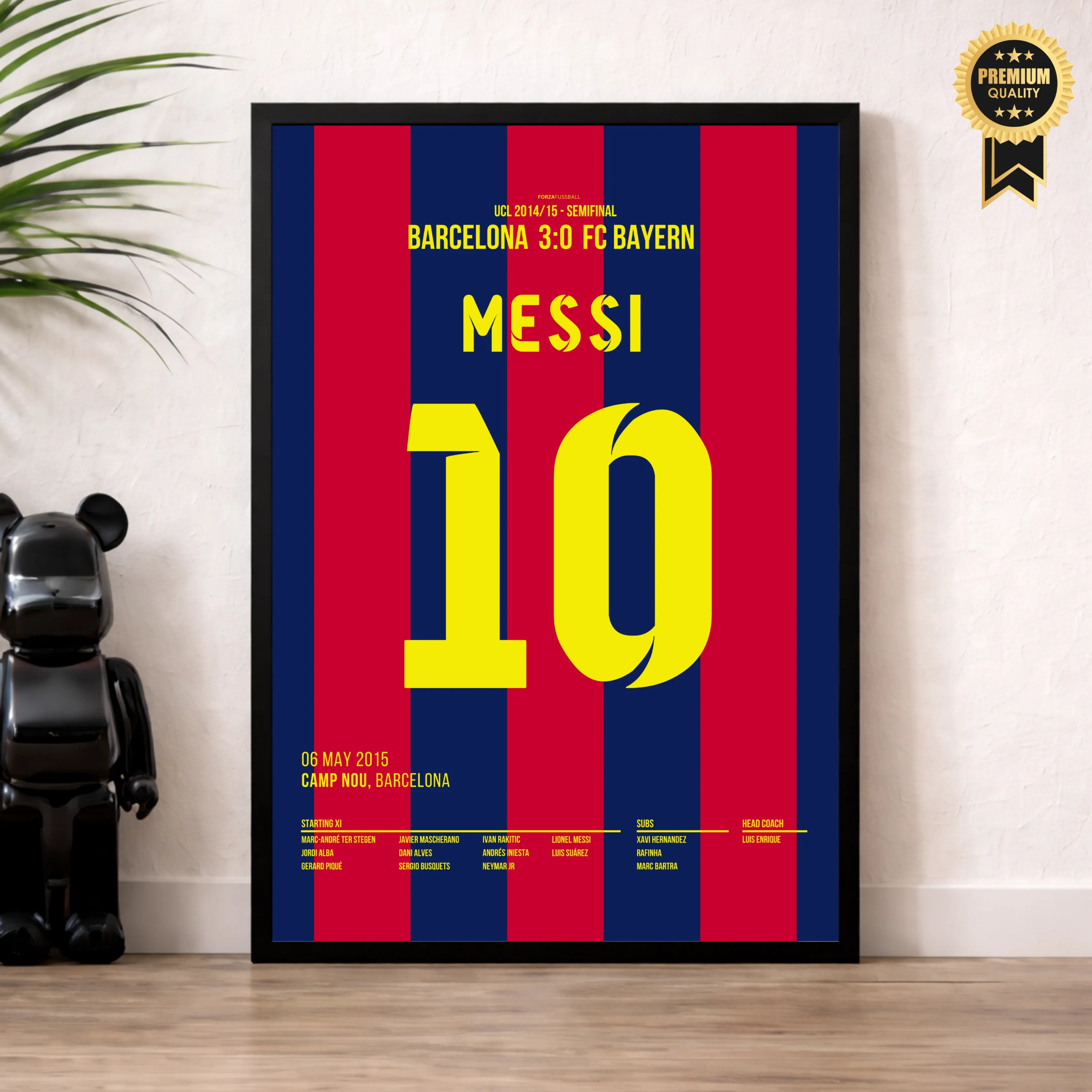 Messi schickt Boateng und Neuer schlafen Fußball Poster mit Rahmen