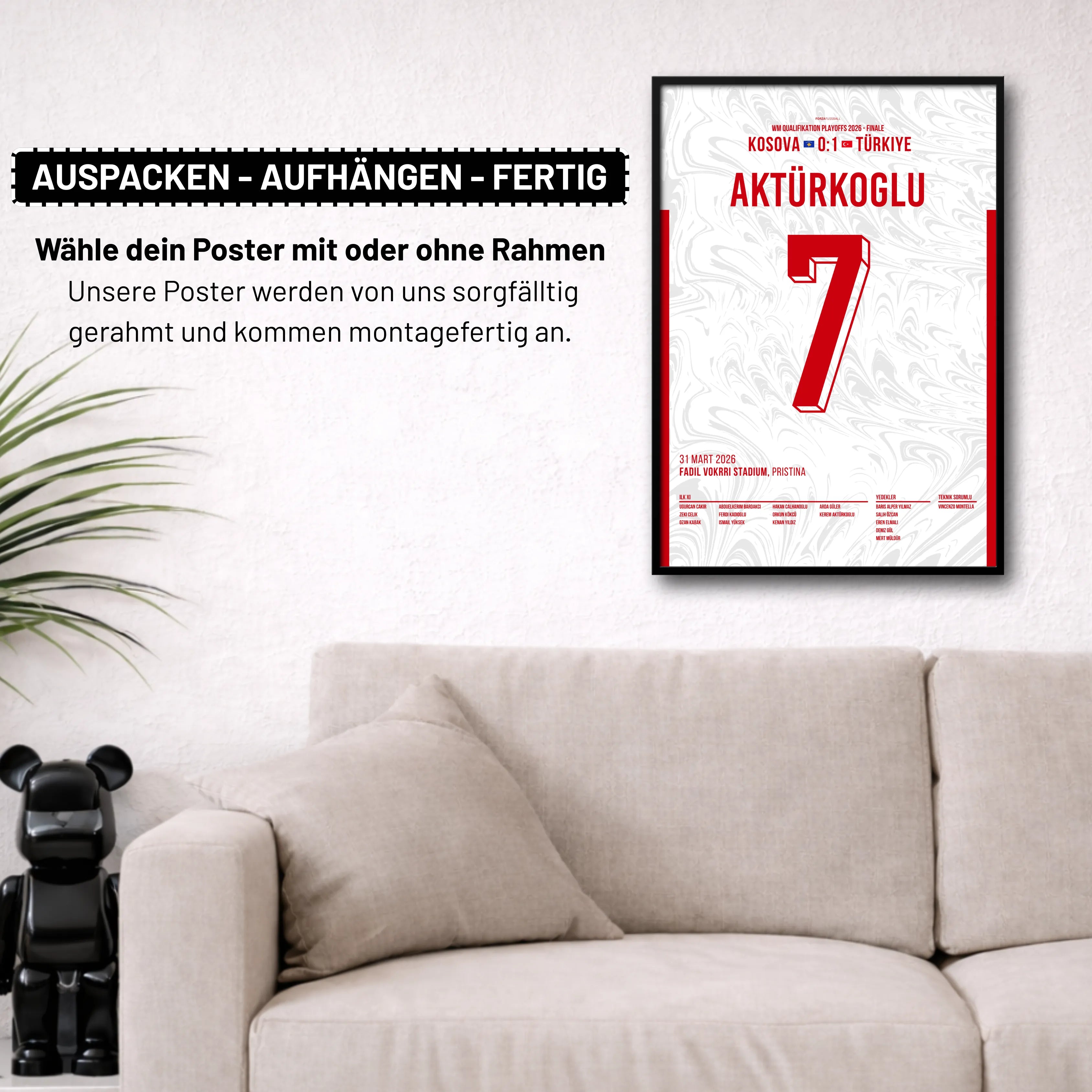 Kerem schiesst die Türkei zur WM nach 24 Jahren Fußball Poster mit Rahmen