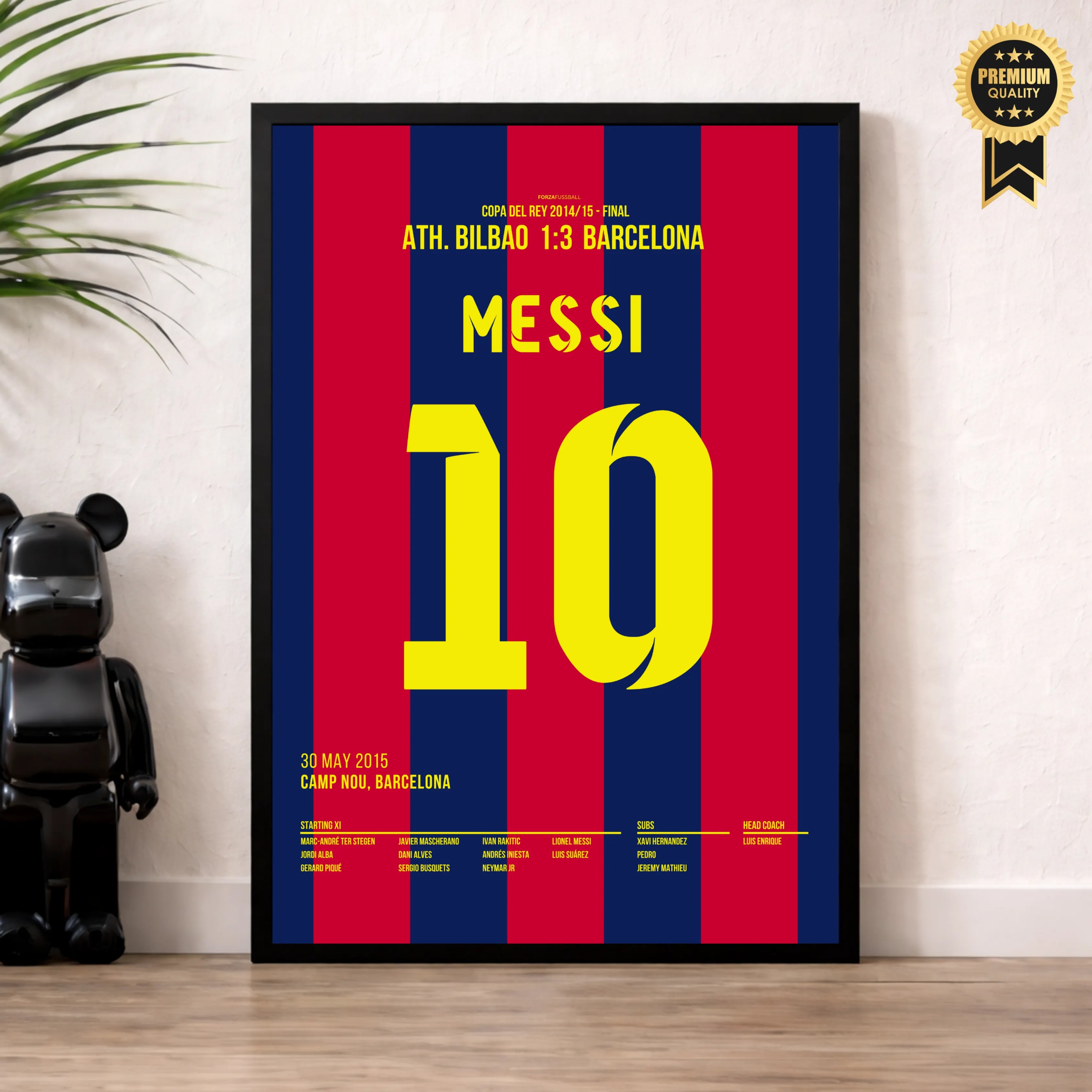 Messi's legendäres Solo Tor gegen Bilbao im Copa Finale 2015 Fußball Poster mit Rahmen