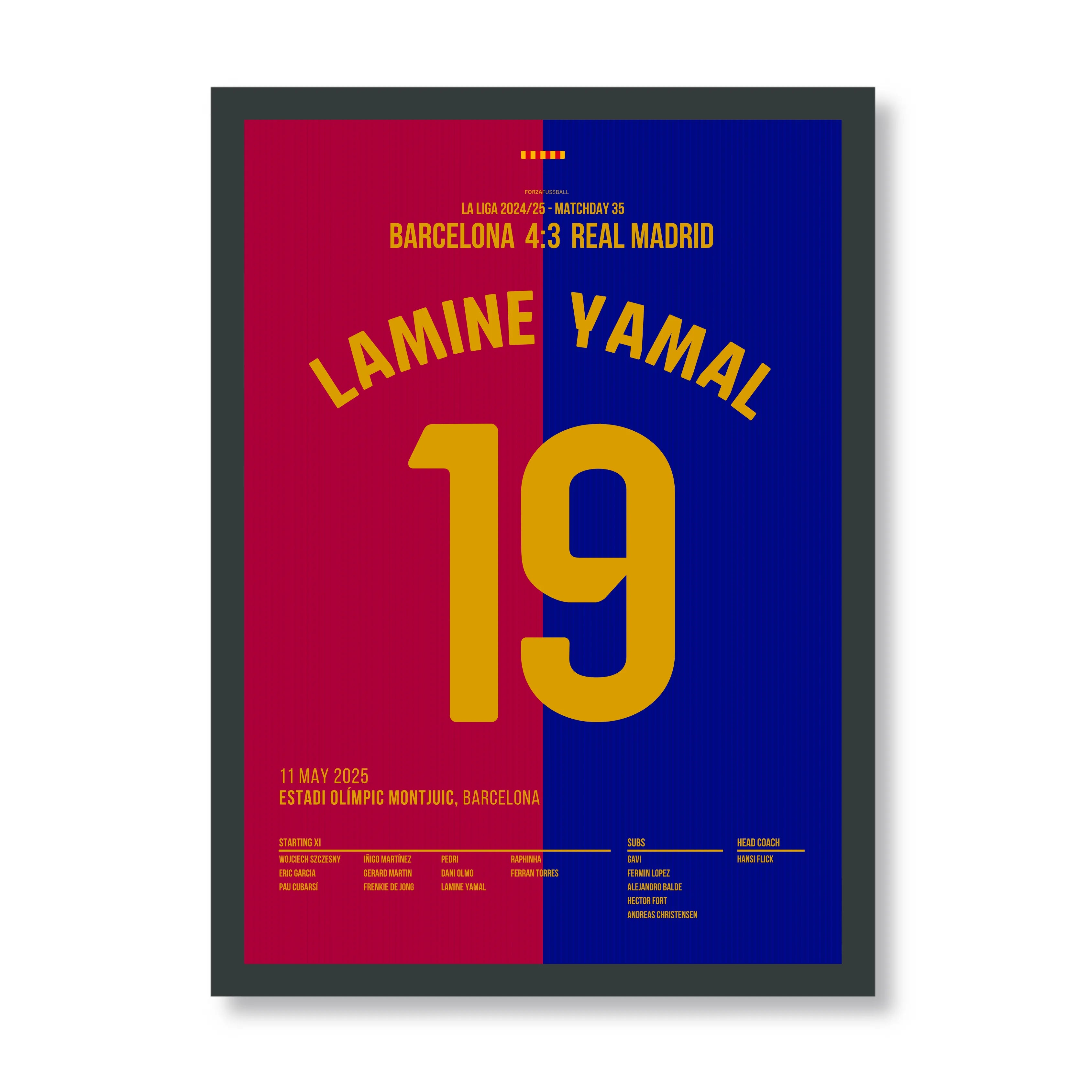 Lamine Yamal Show im Clasico um die Meisterschaft Fußball Poster mit Rahmen