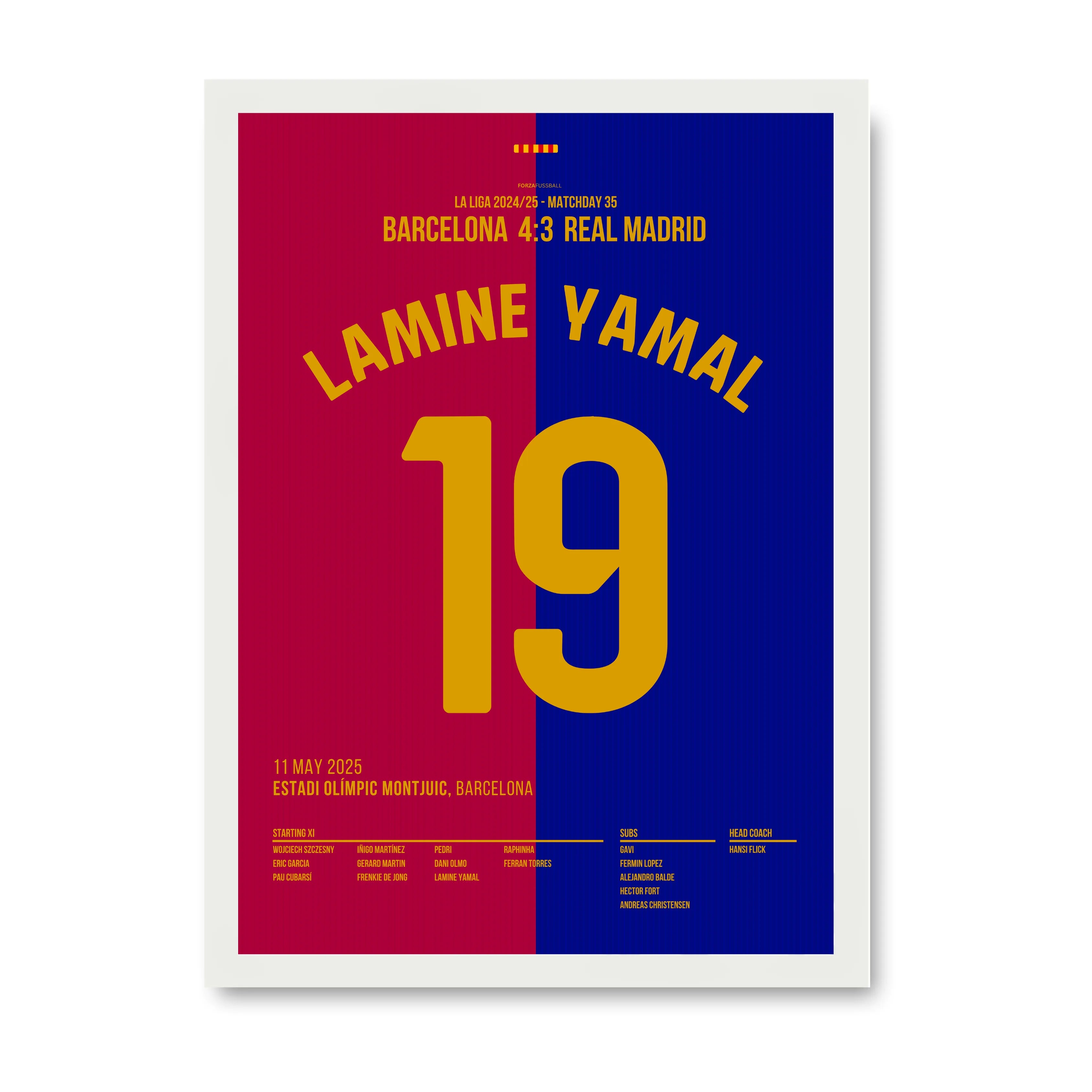 Lamine Yamal Show im Clasico um die Meisterschaft Fußball Poster mit Rahmen