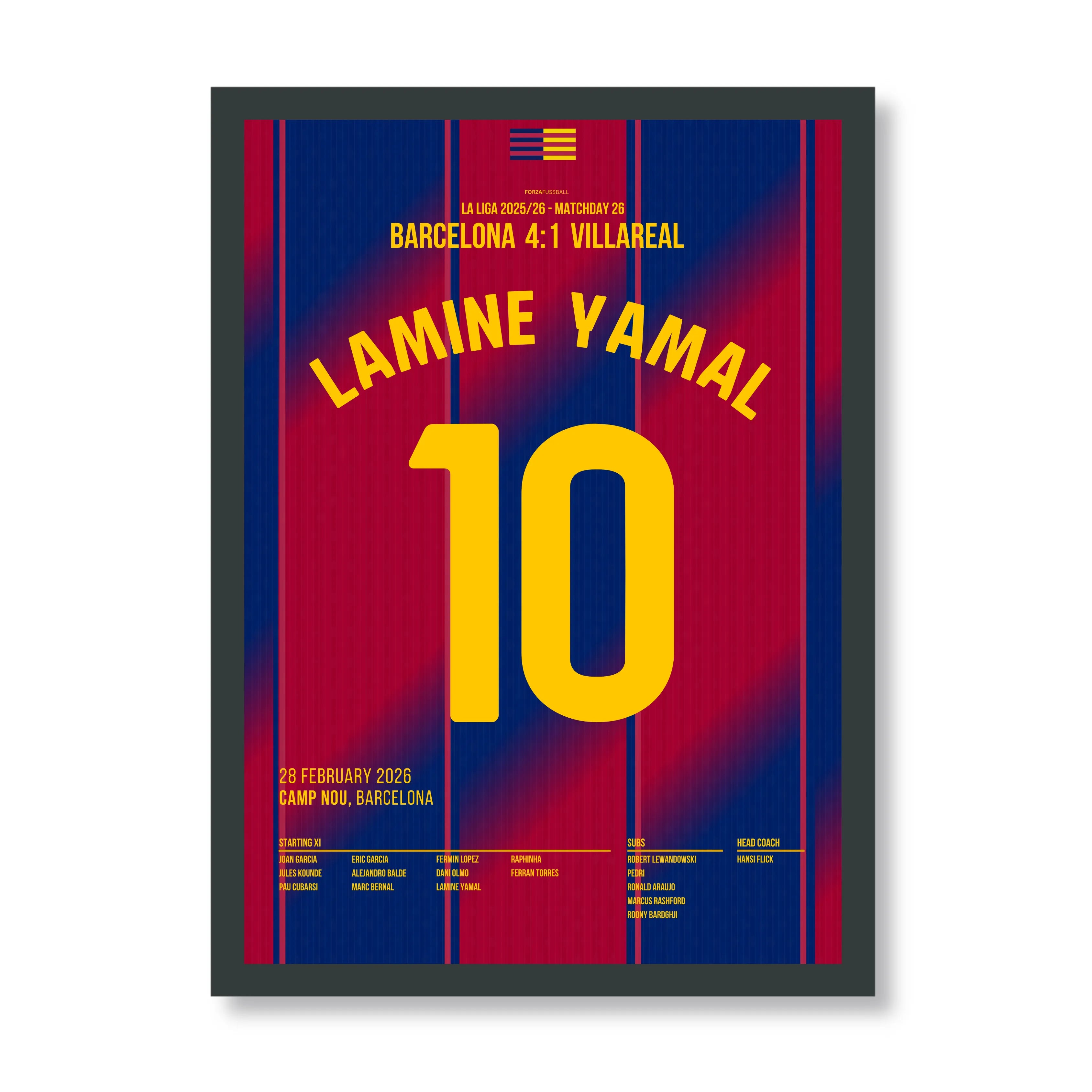 Hattrick! Lamine Yamal vernichtet Villareal Fußball Poster mit Rahmen
