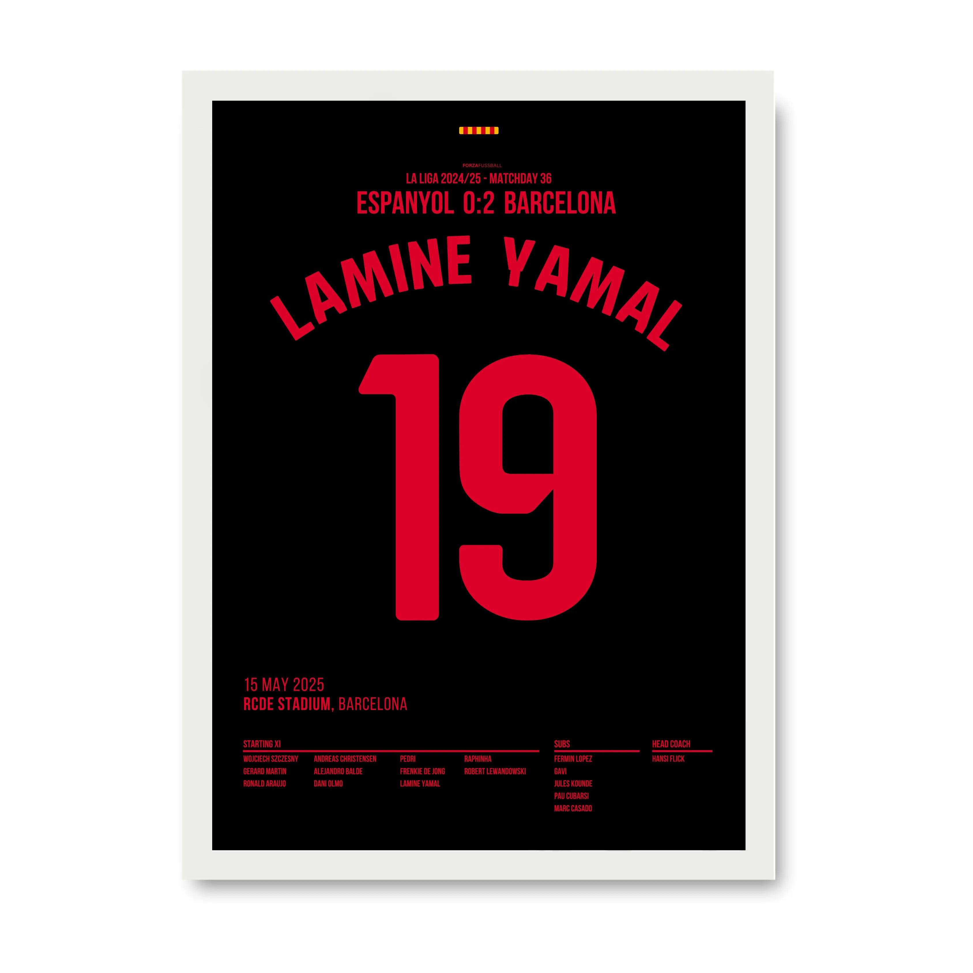 Lamine Yamal schießt Barca zum Titel im Derby gegen Espanyol Fußball Poster mit Rahmen