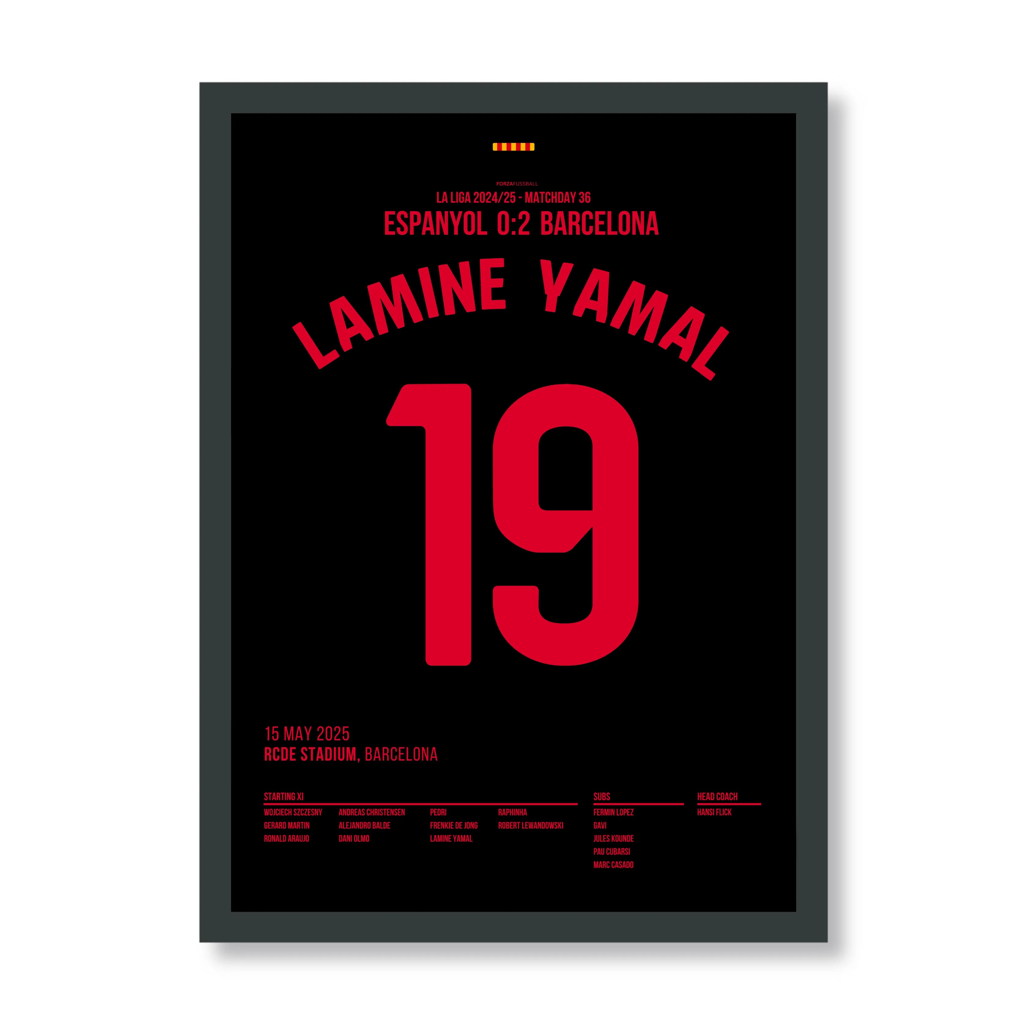 Lamine Yamal schießt Barca zum Titel im Derby gegen Espanyol Fußball Poster mit Rahmen