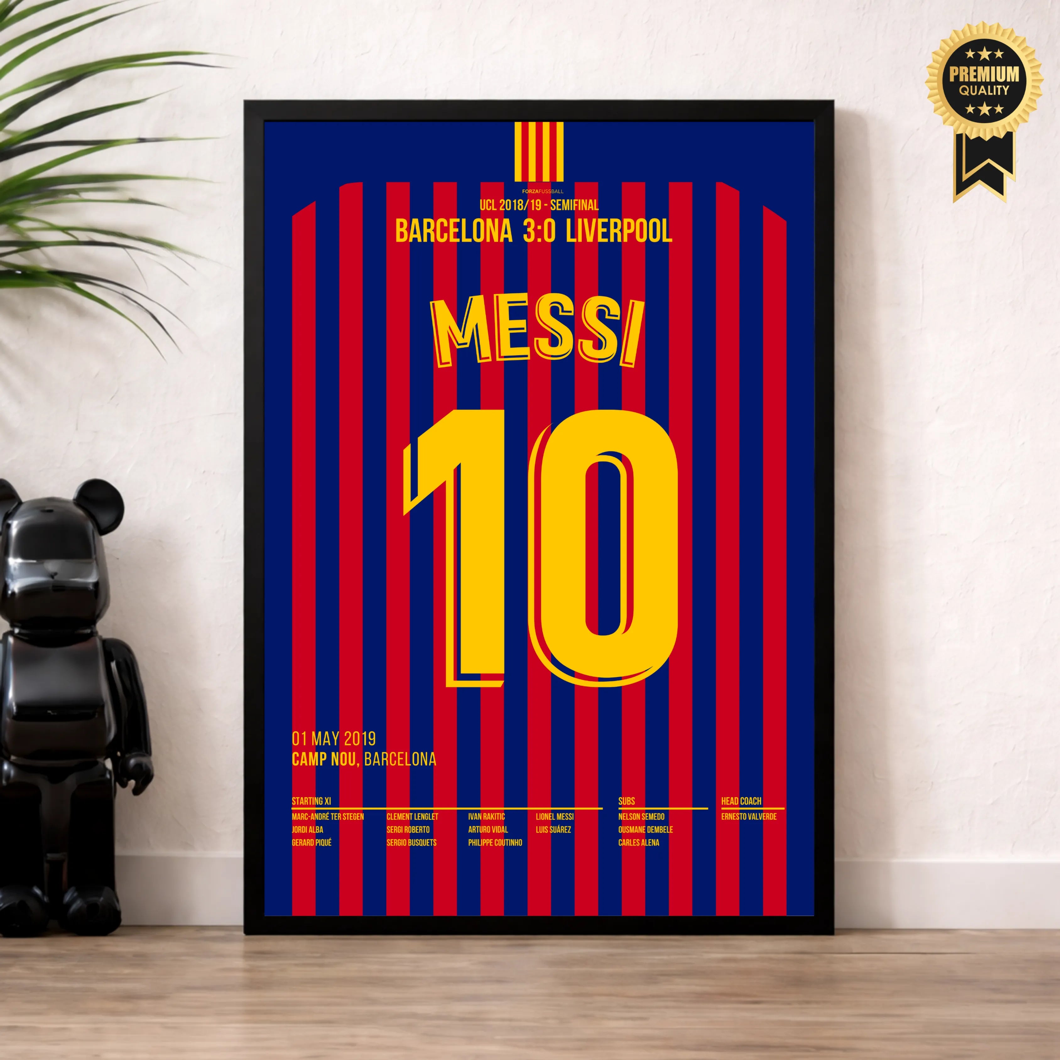 Messi´s Traum Freistoß gegen Liverpool wird sein 600.Karrieretor Fußball Poster mit Rahmen