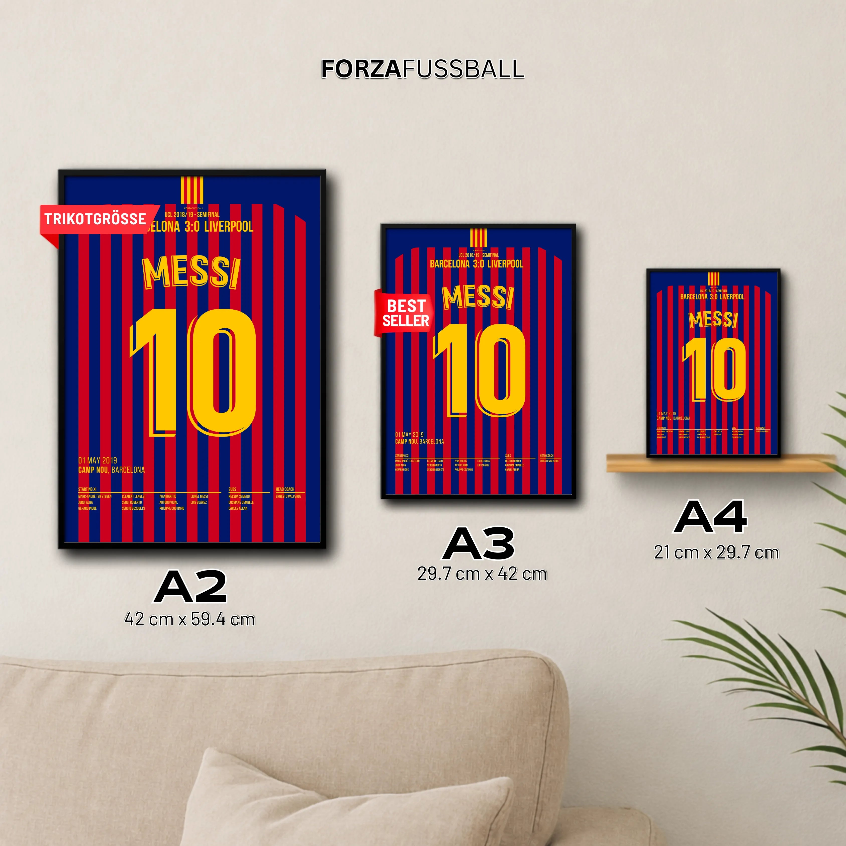 Messi´s Traum Freistoß gegen Liverpool wird sein 600.Karrieretor Fußball Poster mit Rahmen