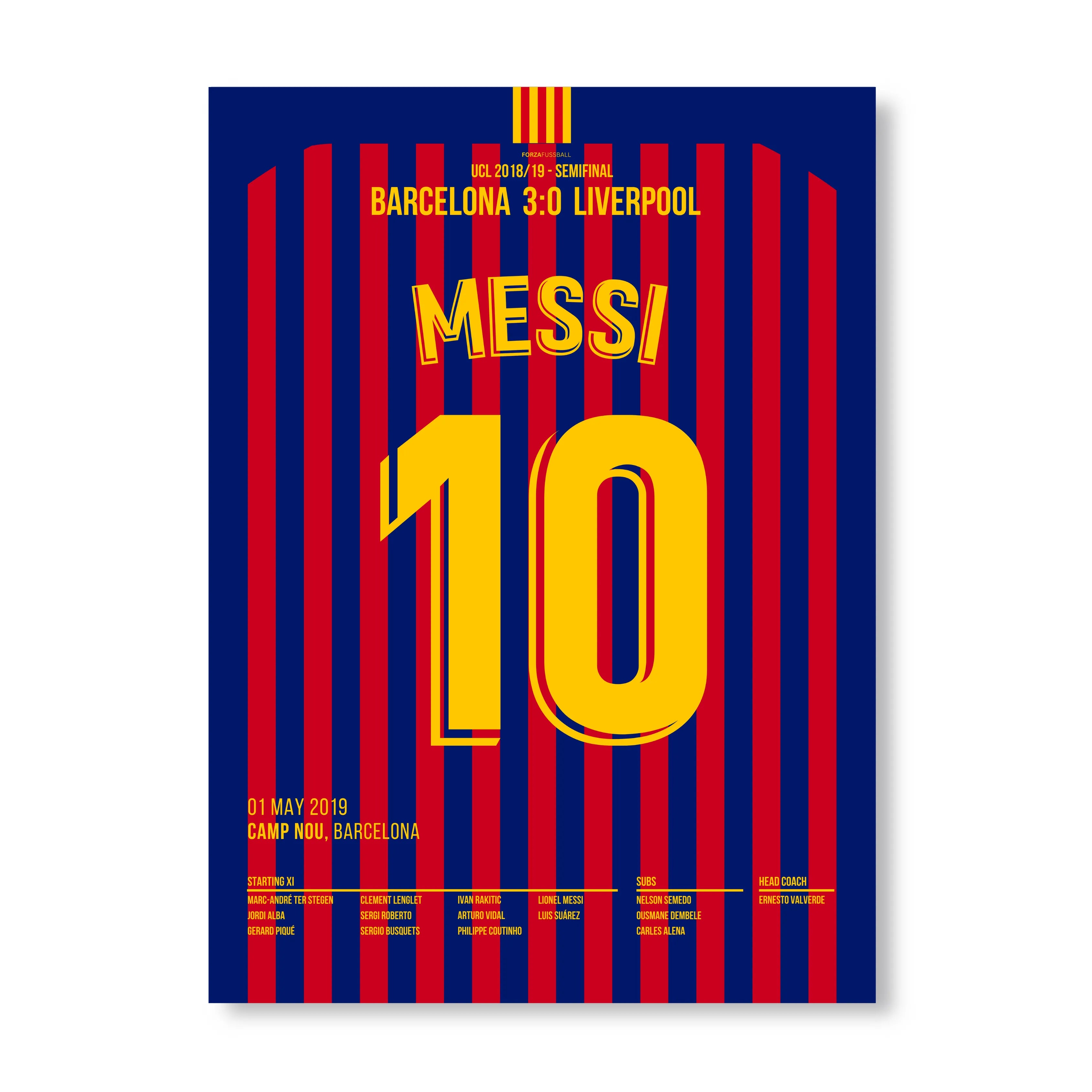 Messi´s Traum Freistoß gegen Liverpool wird sein 600.Karrieretor Fußball Poster mit Rahmen