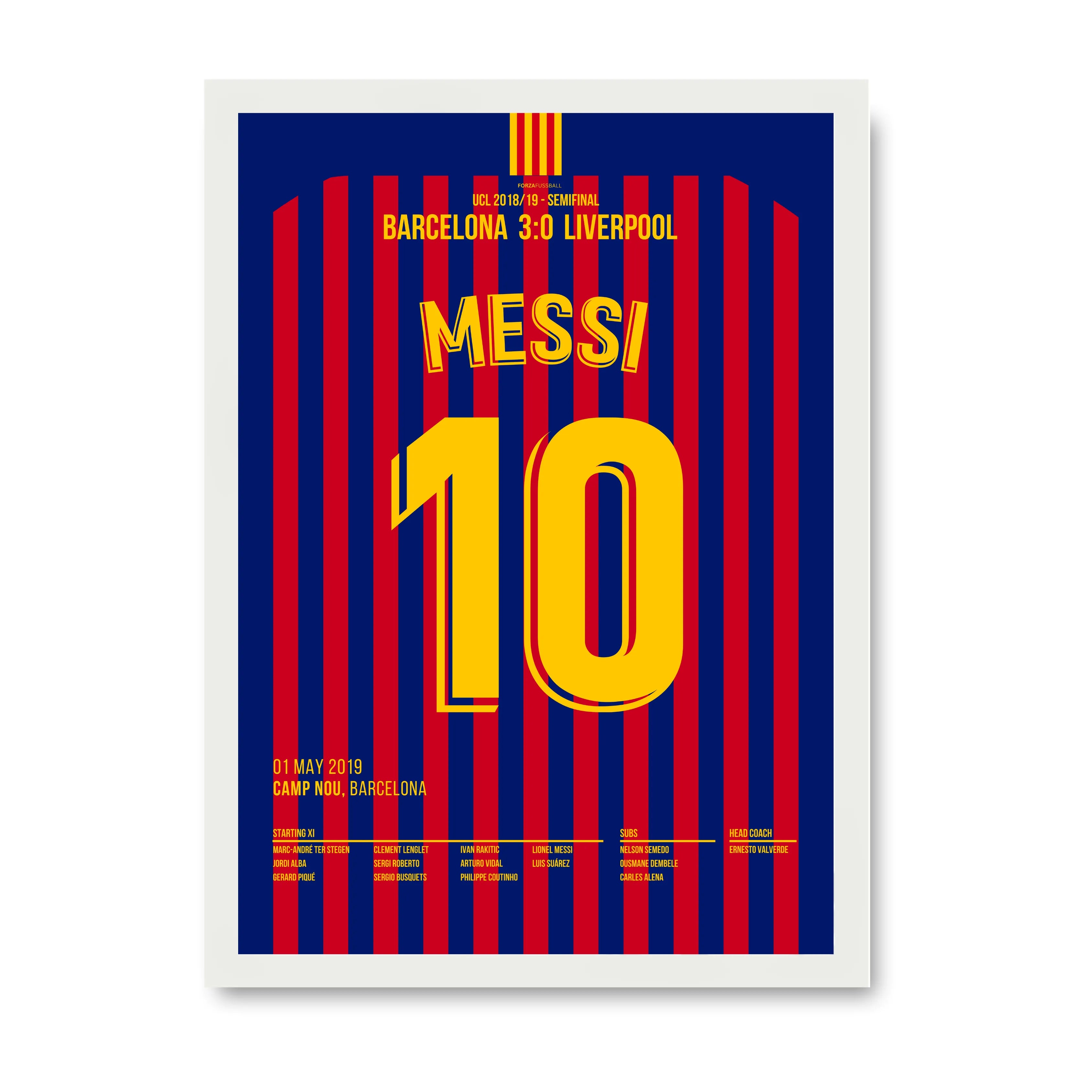 Messi´s Traum Freistoß gegen Liverpool wird sein 600.Karrieretor Fußball Poster mit Rahmen