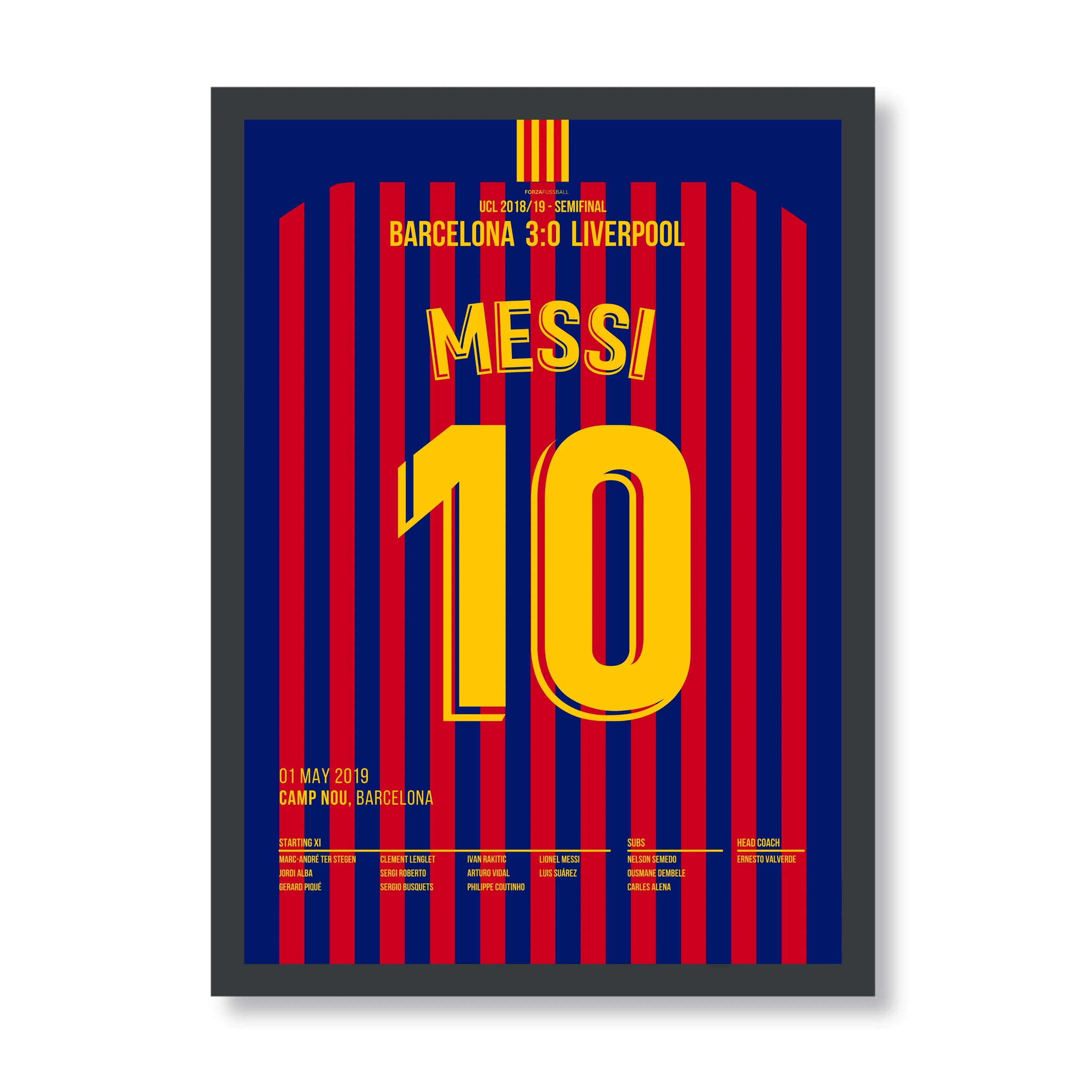 Messi´s Traum Freistoß gegen Liverpool wird sein 600.Karrieretor Fußball Poster mit Rahmen