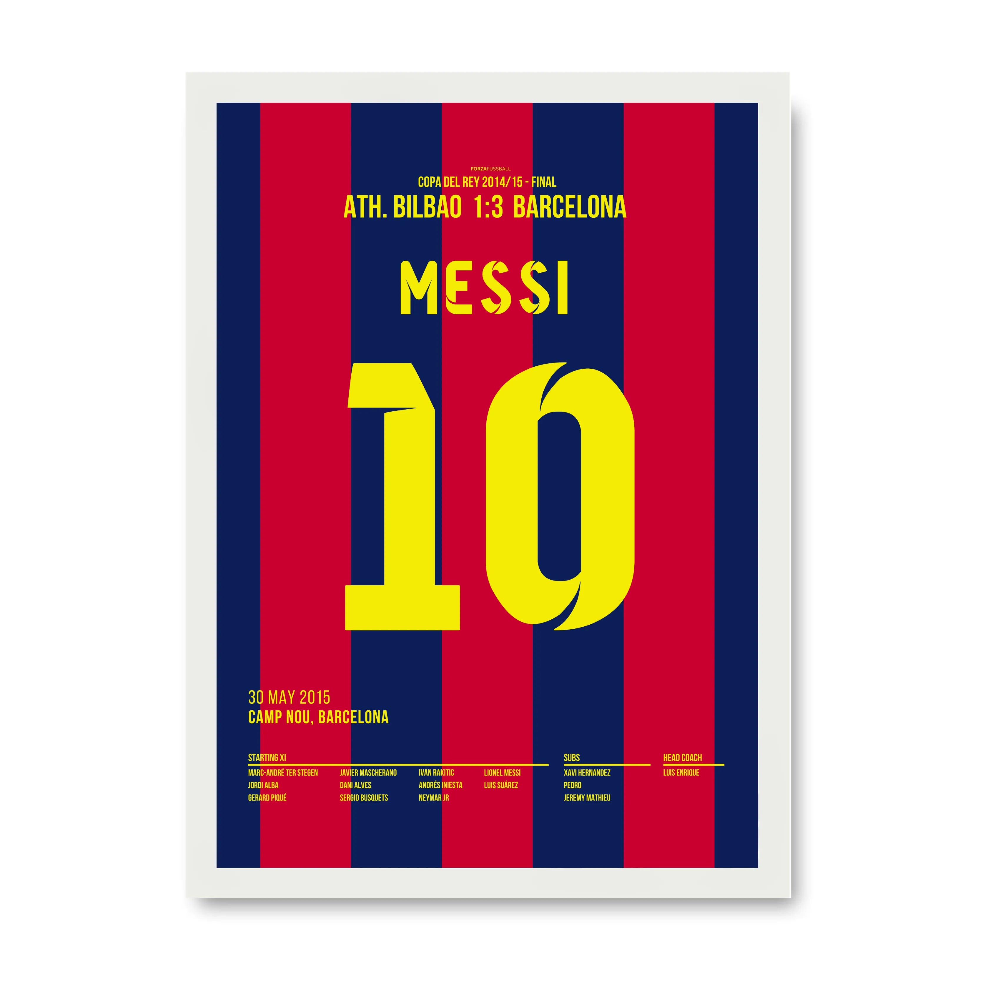 Messi's legendäres Solo Tor gegen Bilbao im Copa Finale 2015 Fußball Poster mit Rahmen