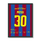 Messi mit seinem ersten Tor für Barca nach Vorarbeit von Ronaldinho Fußball Poster mit Rahmen