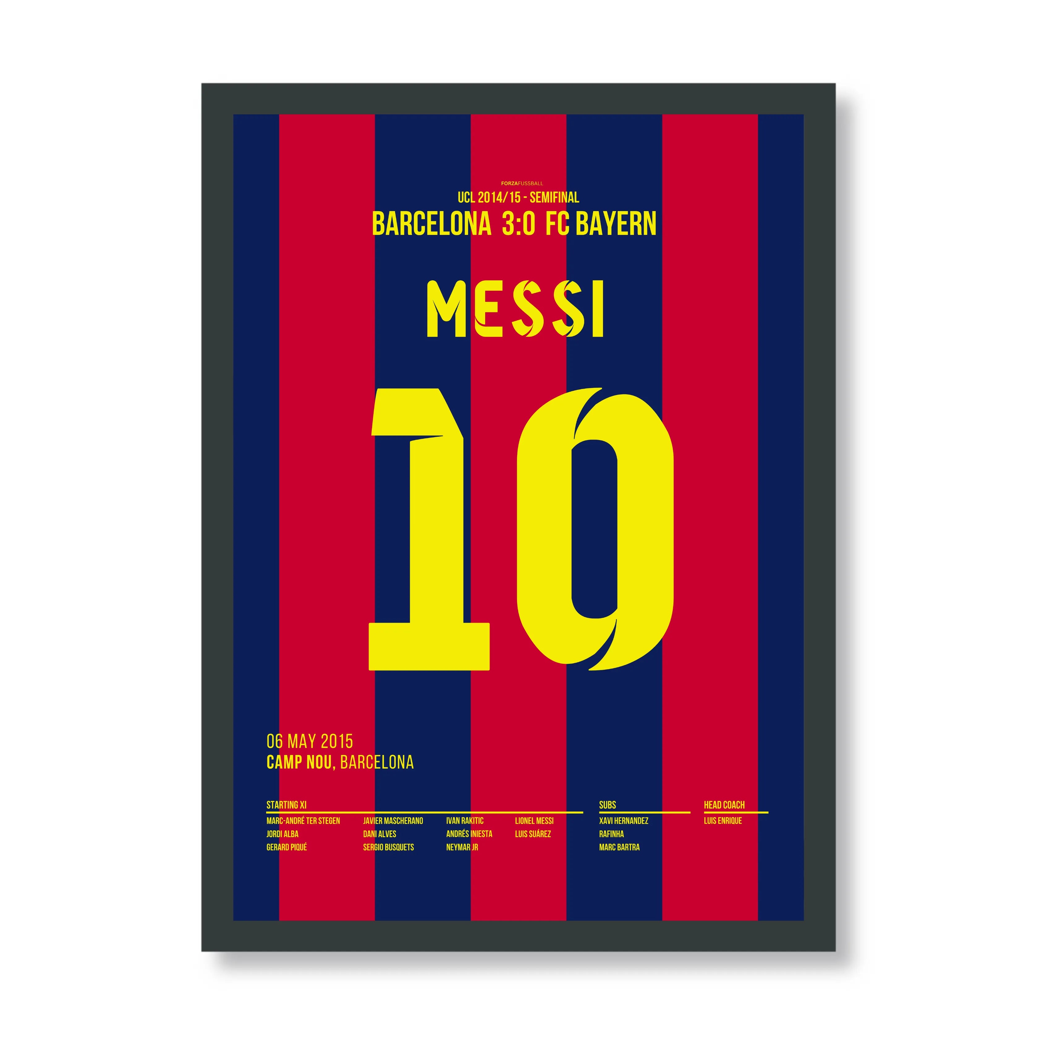 Messi schickt Boateng und Neuer schlafen Fußball Poster mit Rahmen