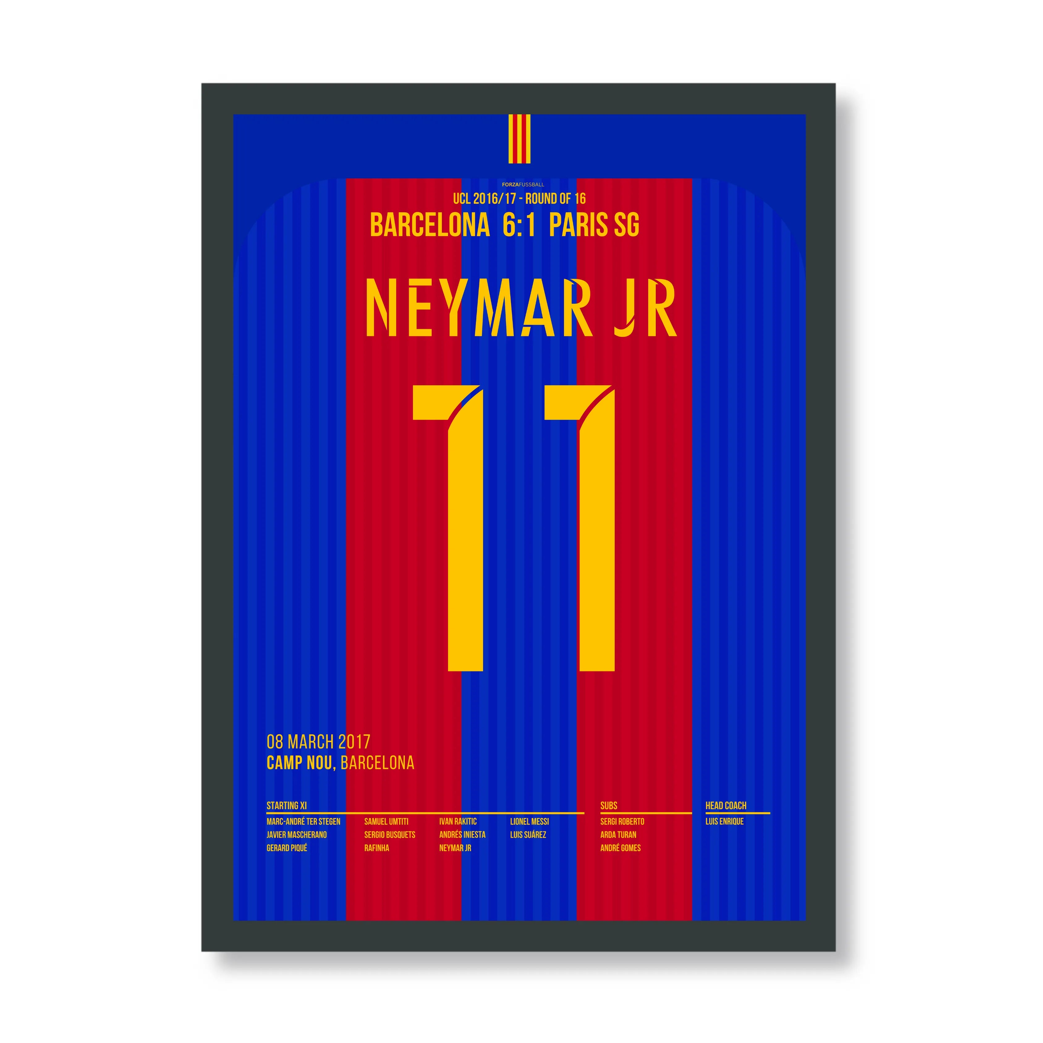 Neymar führt Barca zur historischen Remontada gegen PSG Fußball Poster mit Rahmen