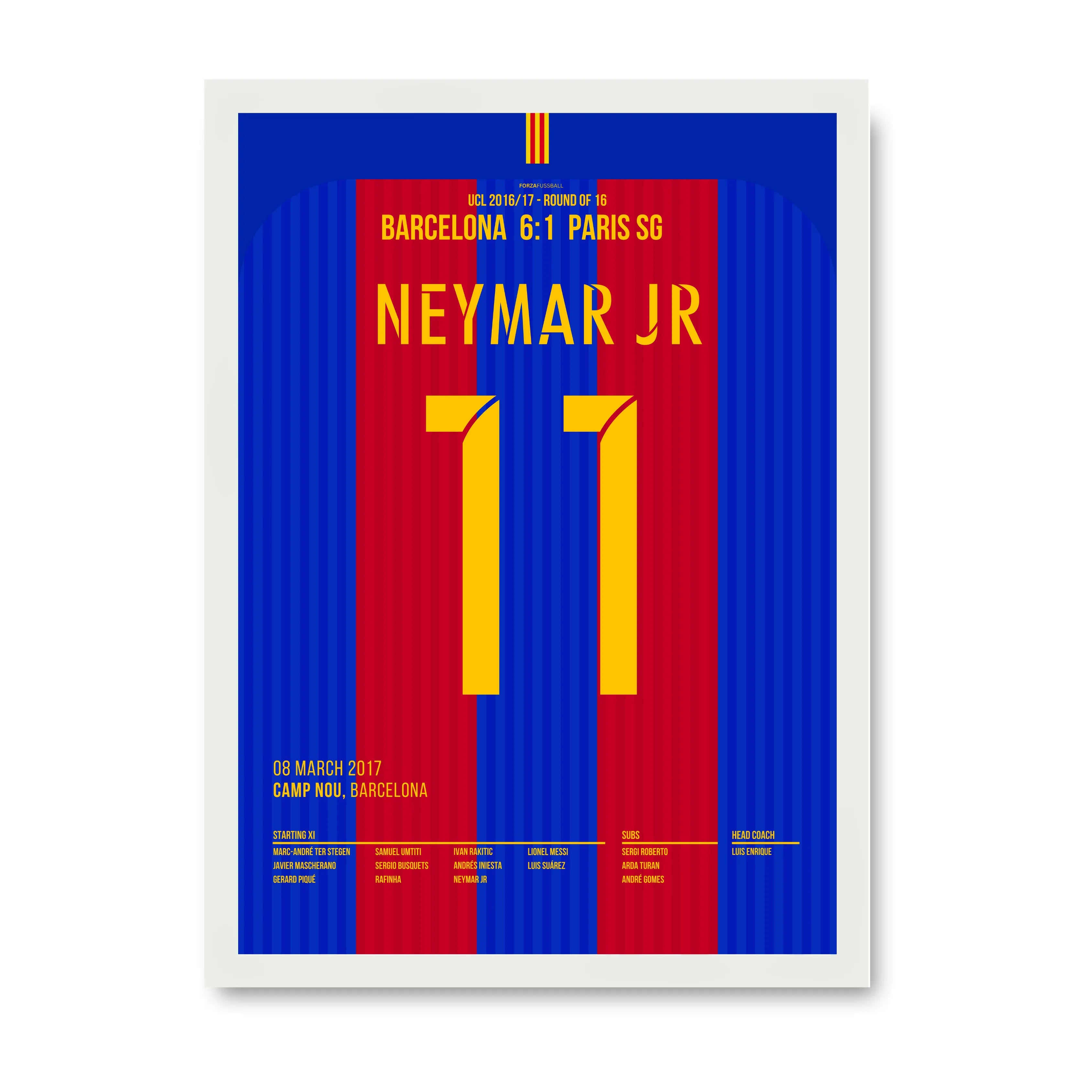 Neymar führt Barca zur historischen Remontada gegen PSG Fußball Poster mit Rahmen