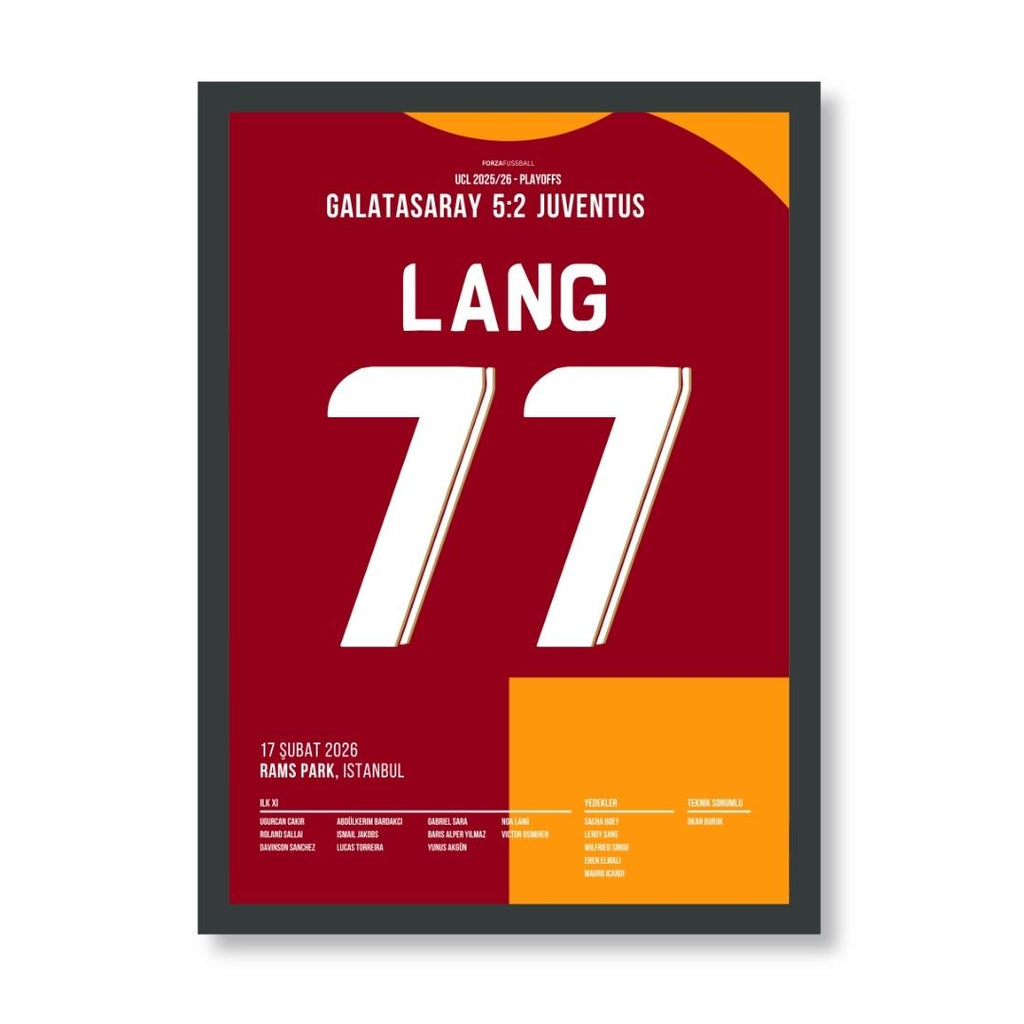 Noa Lang´s Doppelpack gegen Juventus Fußball Poster mit Rahmen